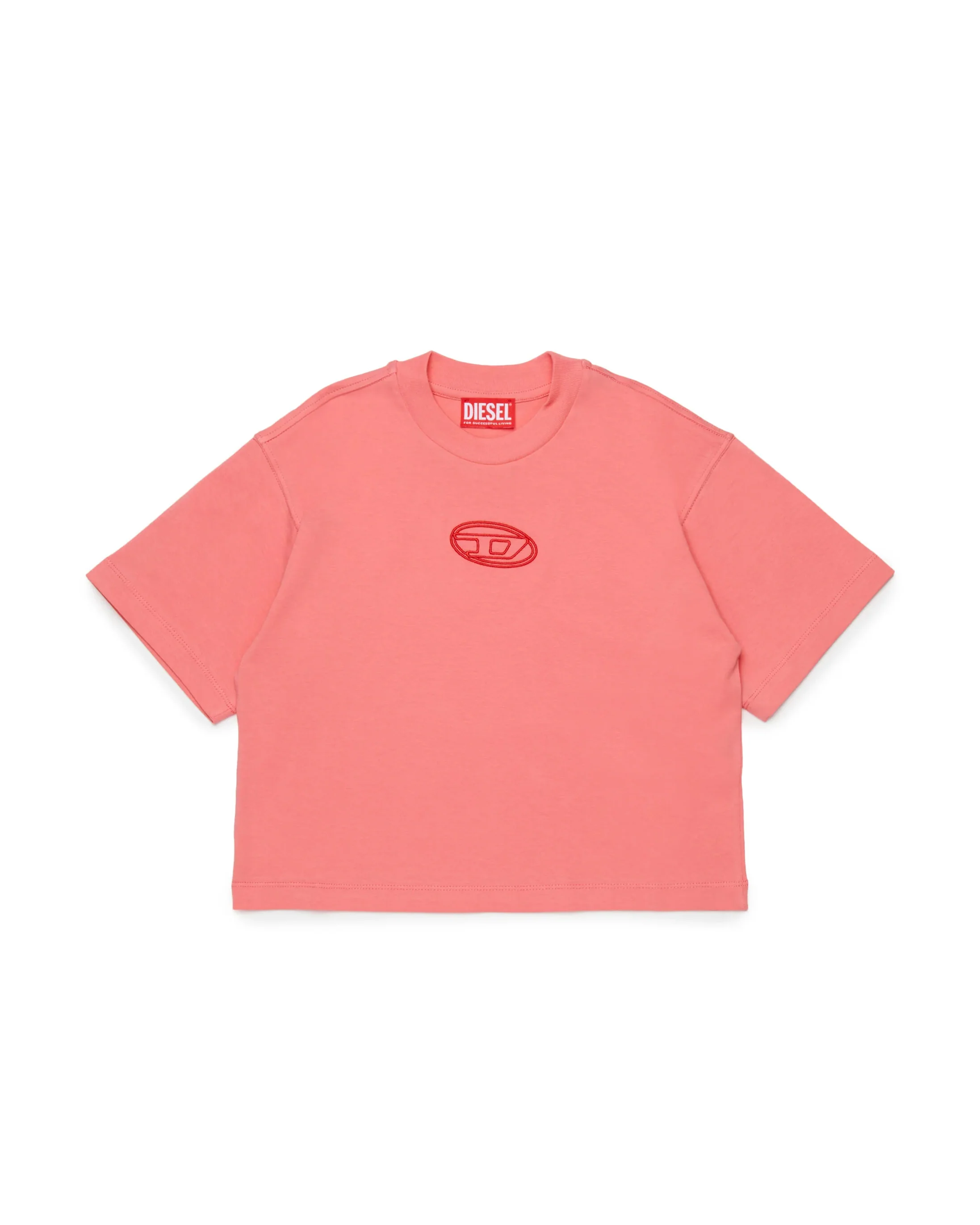 Diesel Kids T-shirt Cropped Corallo con Logo Oval D per Bambine