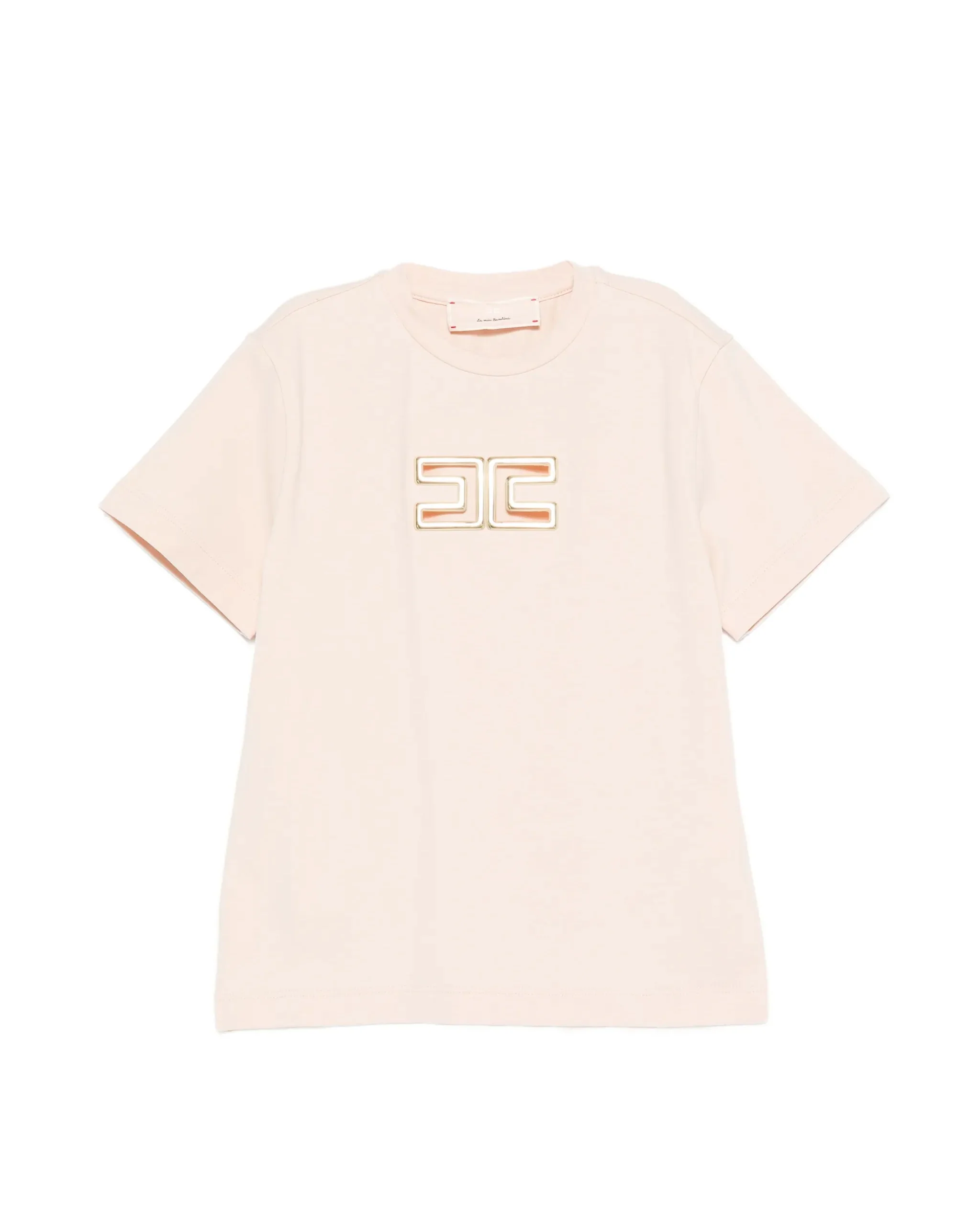 Elisabetta Franchi La Mia Bambina T-shirt Rosa con Logo Effetto Metallico Oro per Neonate