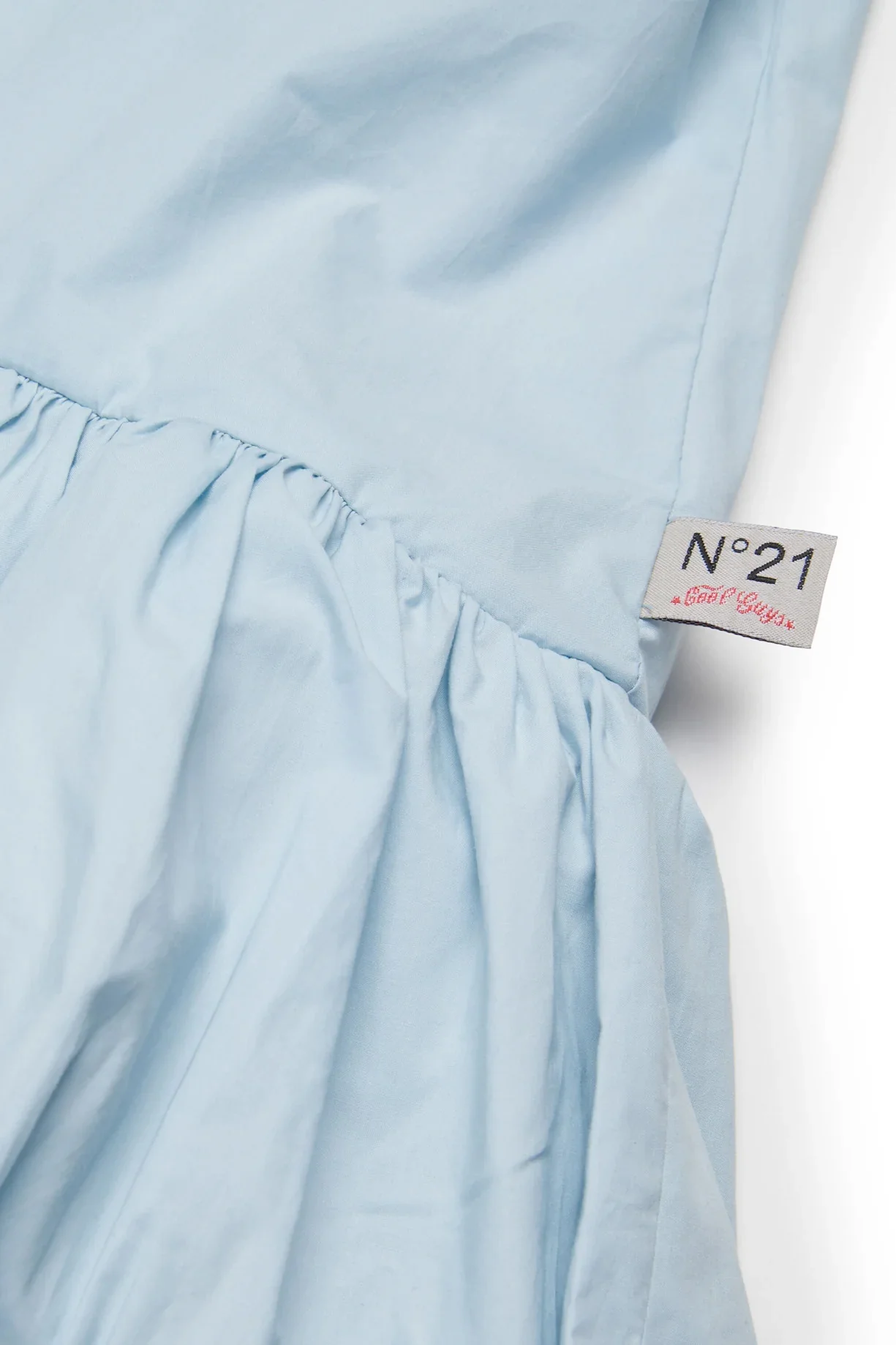 N21 Kids Abito Celeste Logo e Colletto Camicia per Bambine