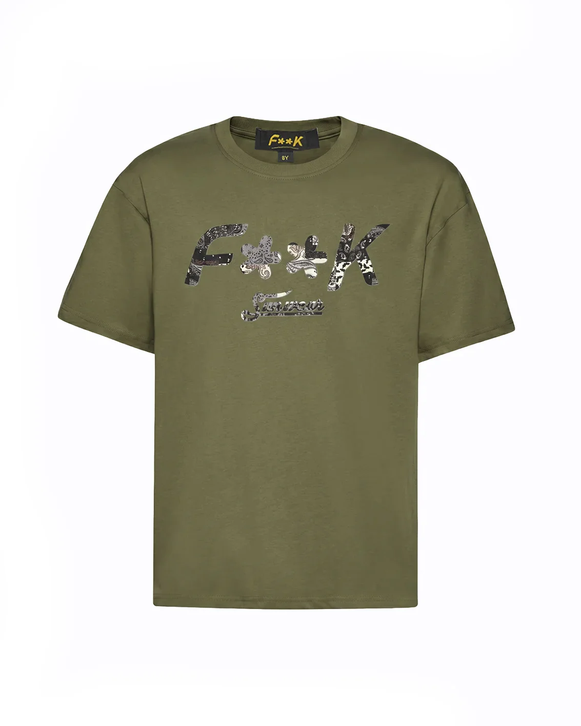 F**K Kids T-Shirt Verde Militare con Logo per Bambini