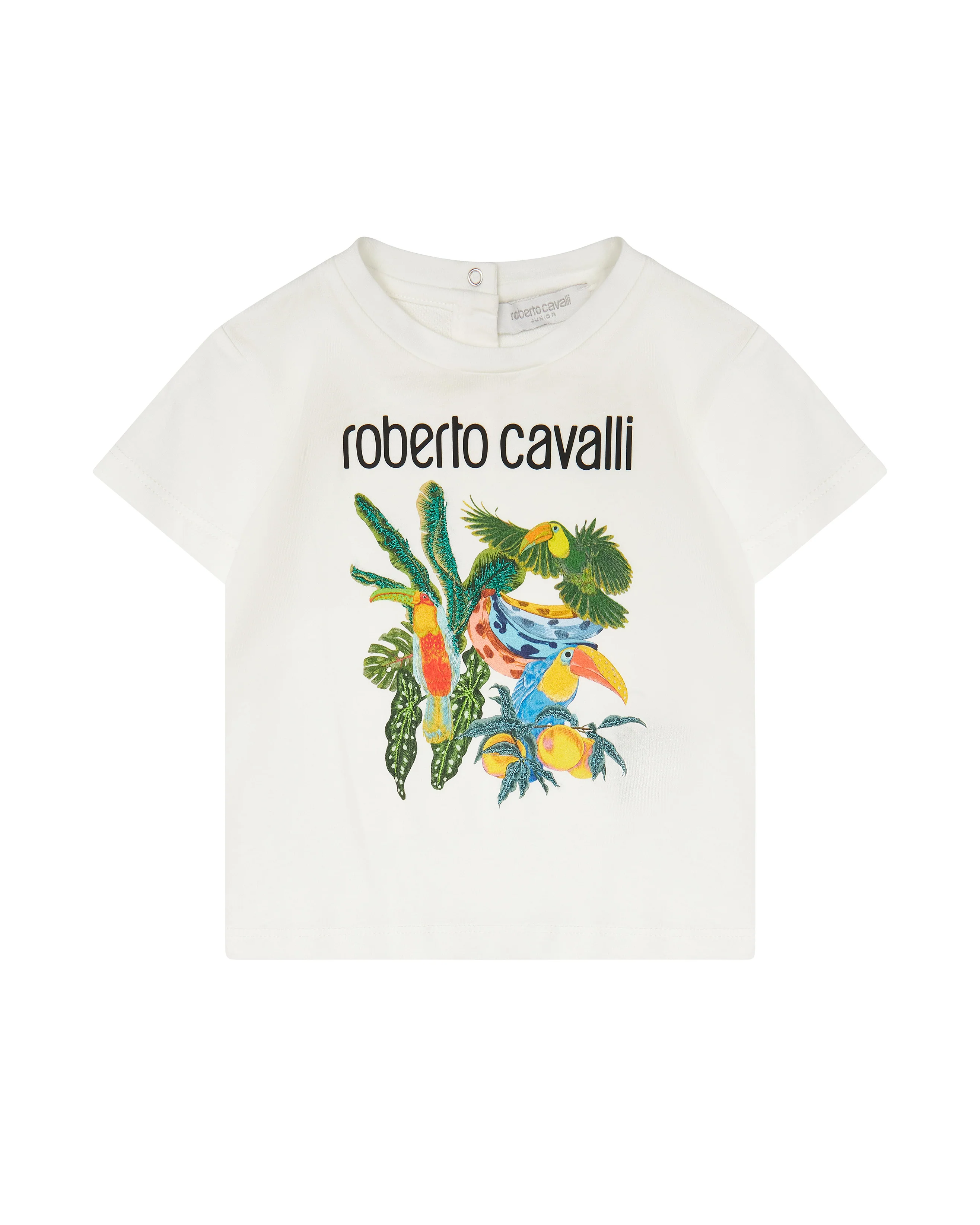 Roberto Cavalli Kids T-shirt Bianca con Stampa a Fantasia Unisex per Neonati