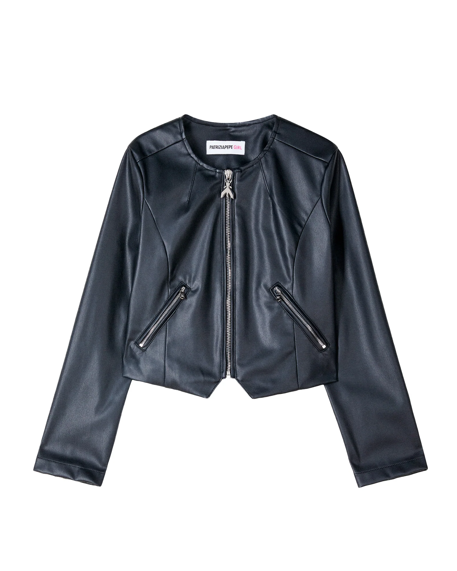 Patrizia Pepe Kids Giubbino nero in ecopelle con zip per bambine