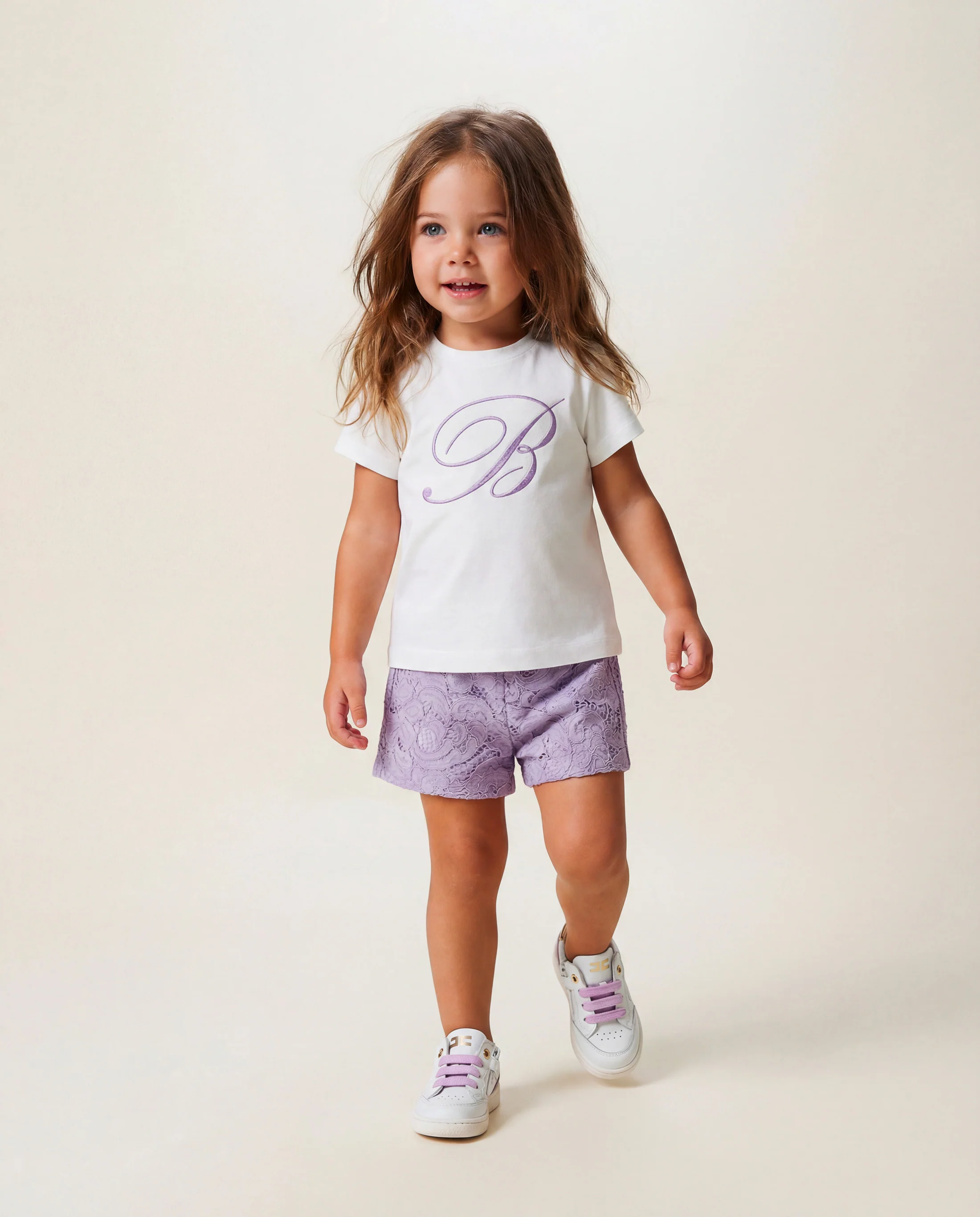 Blumarine Kids Bermuda Lilla Chiaro con Effetto Pizzo Floreale per Neonate