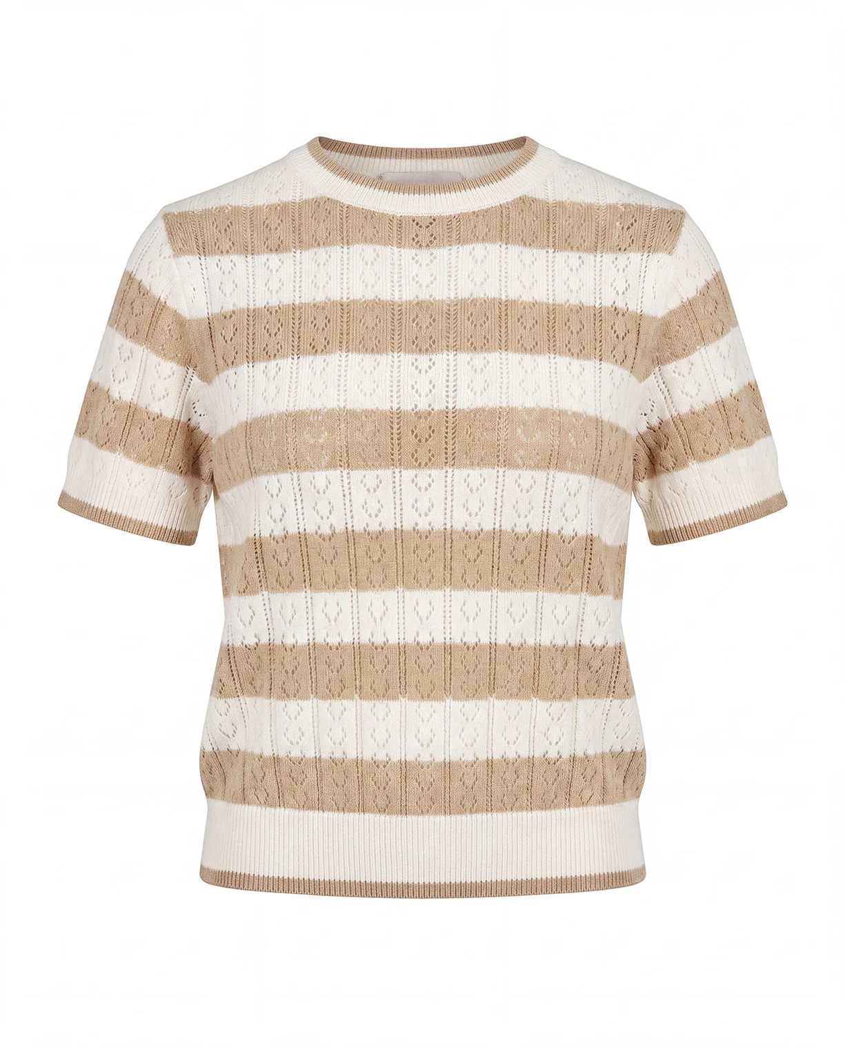 Vicolo Kids T-Shirt a Righe Bianco e Cammello in Maglia per Bambine