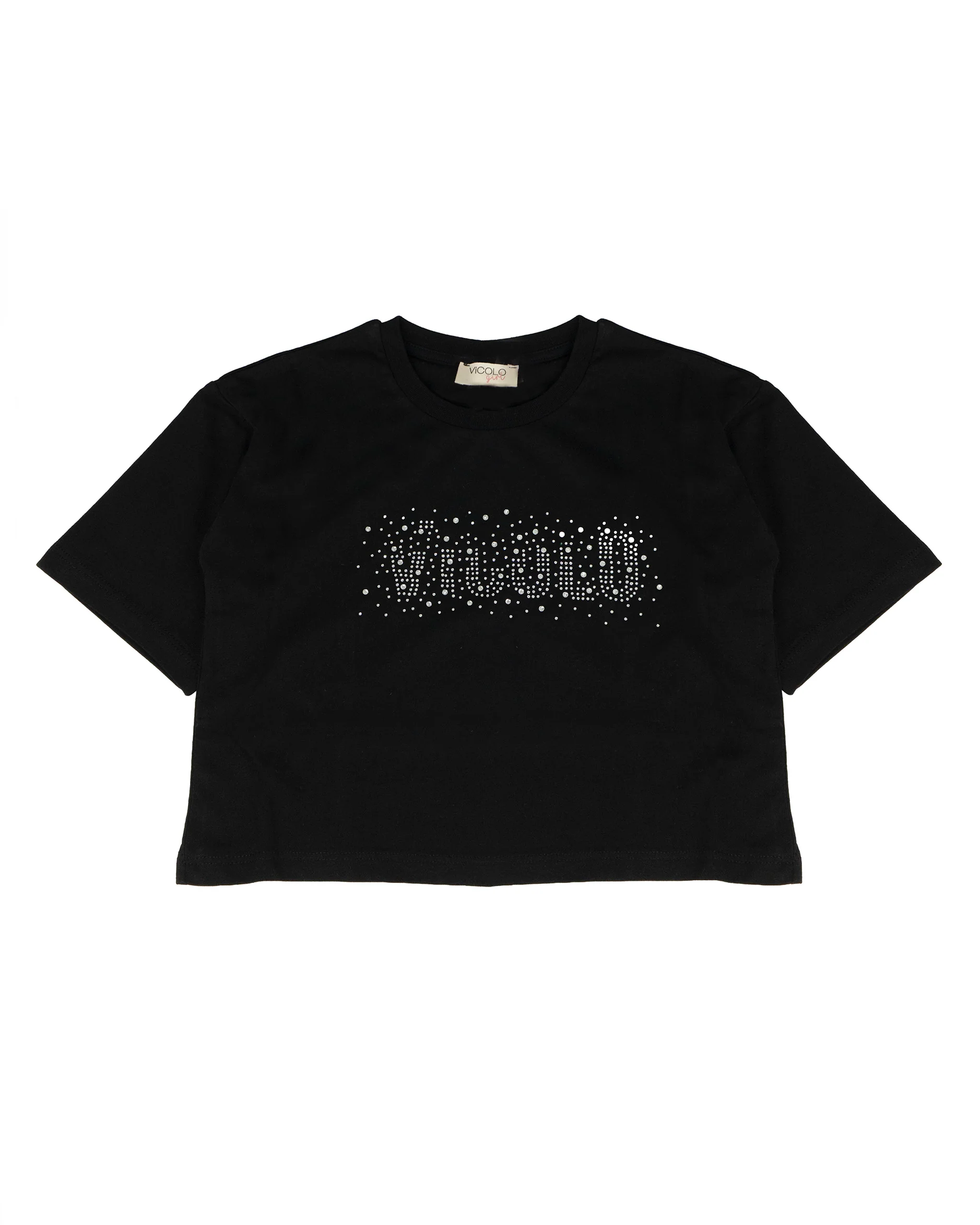Vicolo Kids T-Shirt Nero con Logo con Applicazioni per Bambine