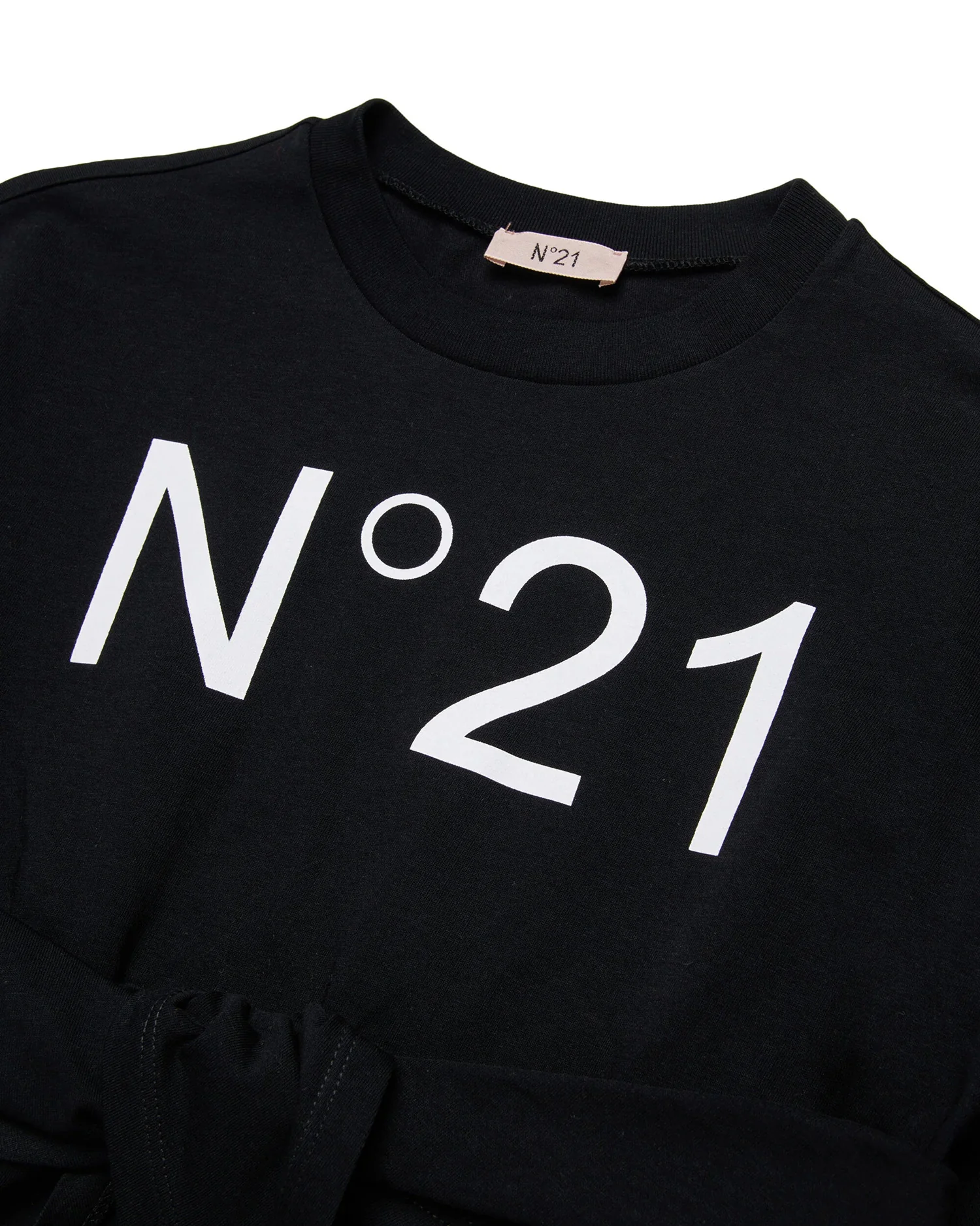 N21 Kids Abito Nero con Maxi Stampa Logo per Bambine
