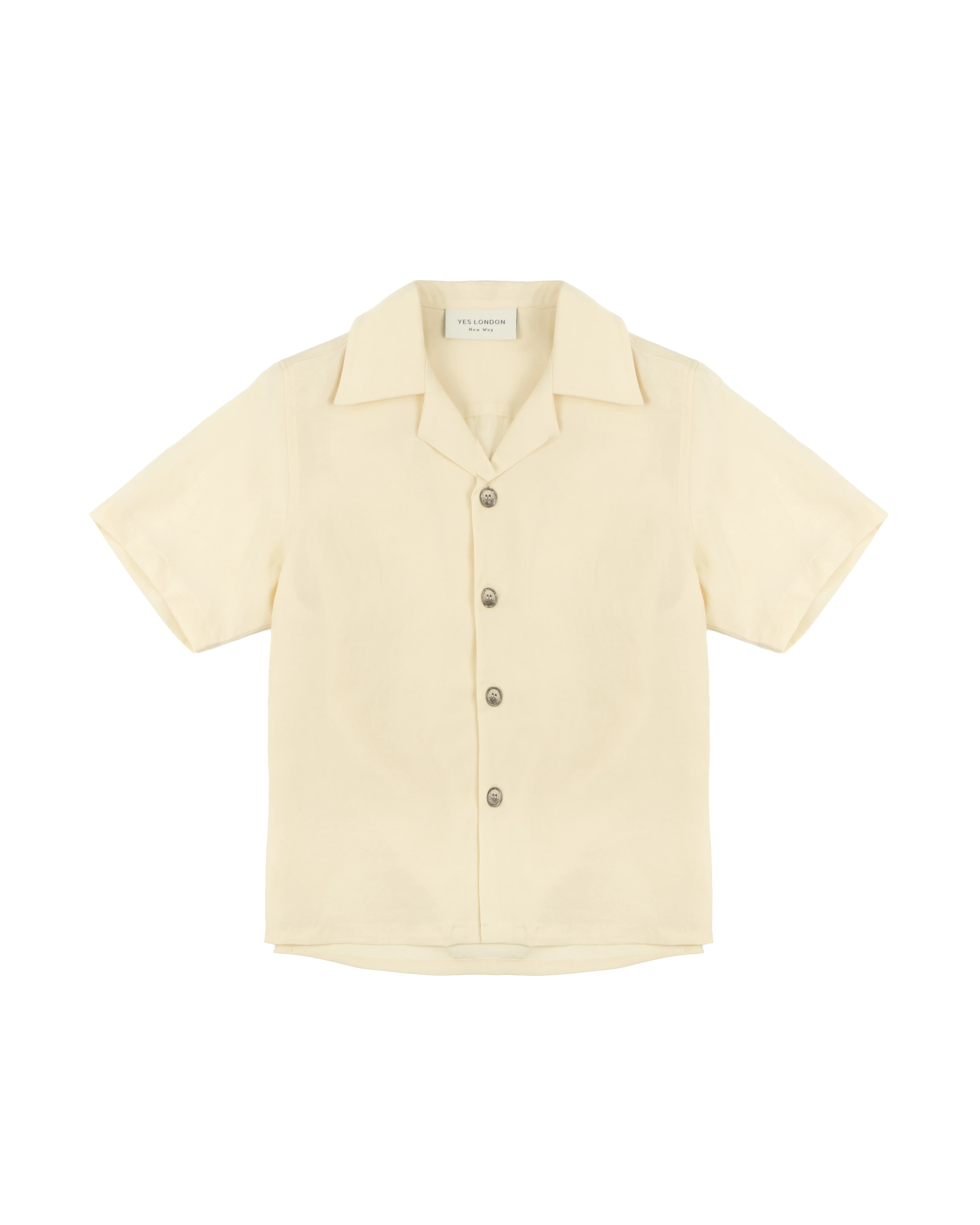 Yes London Kids Camicia Beige Monocolore con Bottoni a Contrasto per Bambini
