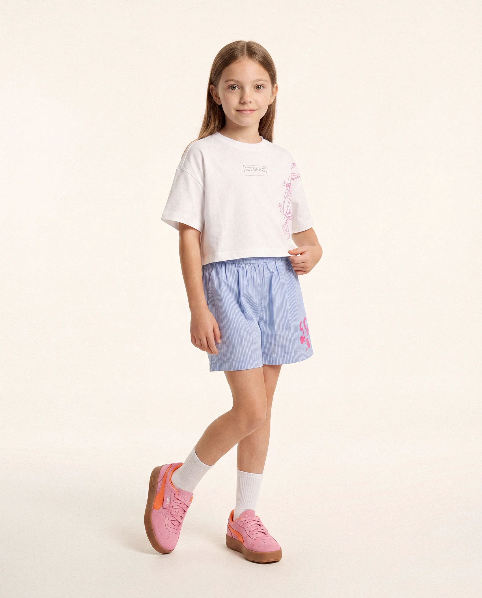 Iceberg Kids Short Sky a Righe con Logo per Bambini