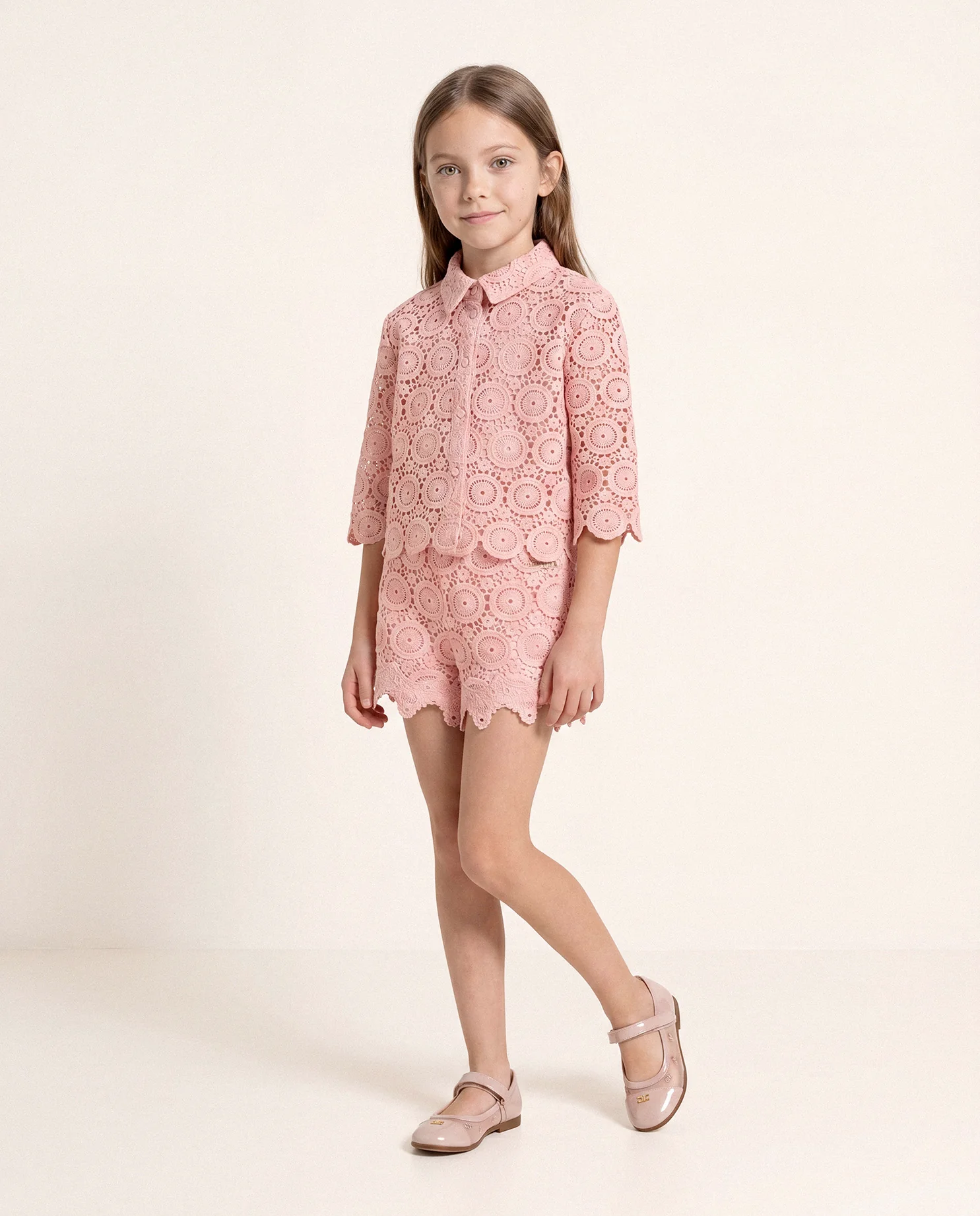 Twinset Kids Short in Pizzo Rosa per Neonate