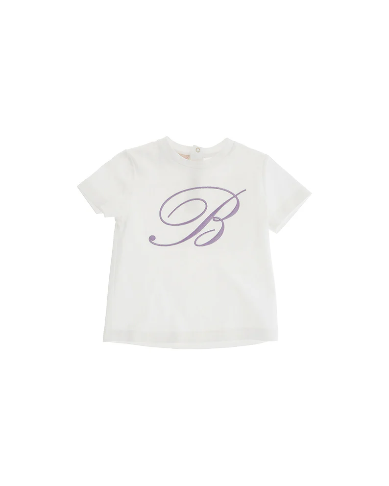 Blumarine Kids T-shirt Avorio con Stampa Sigla Solo a Contrasto per Neonate