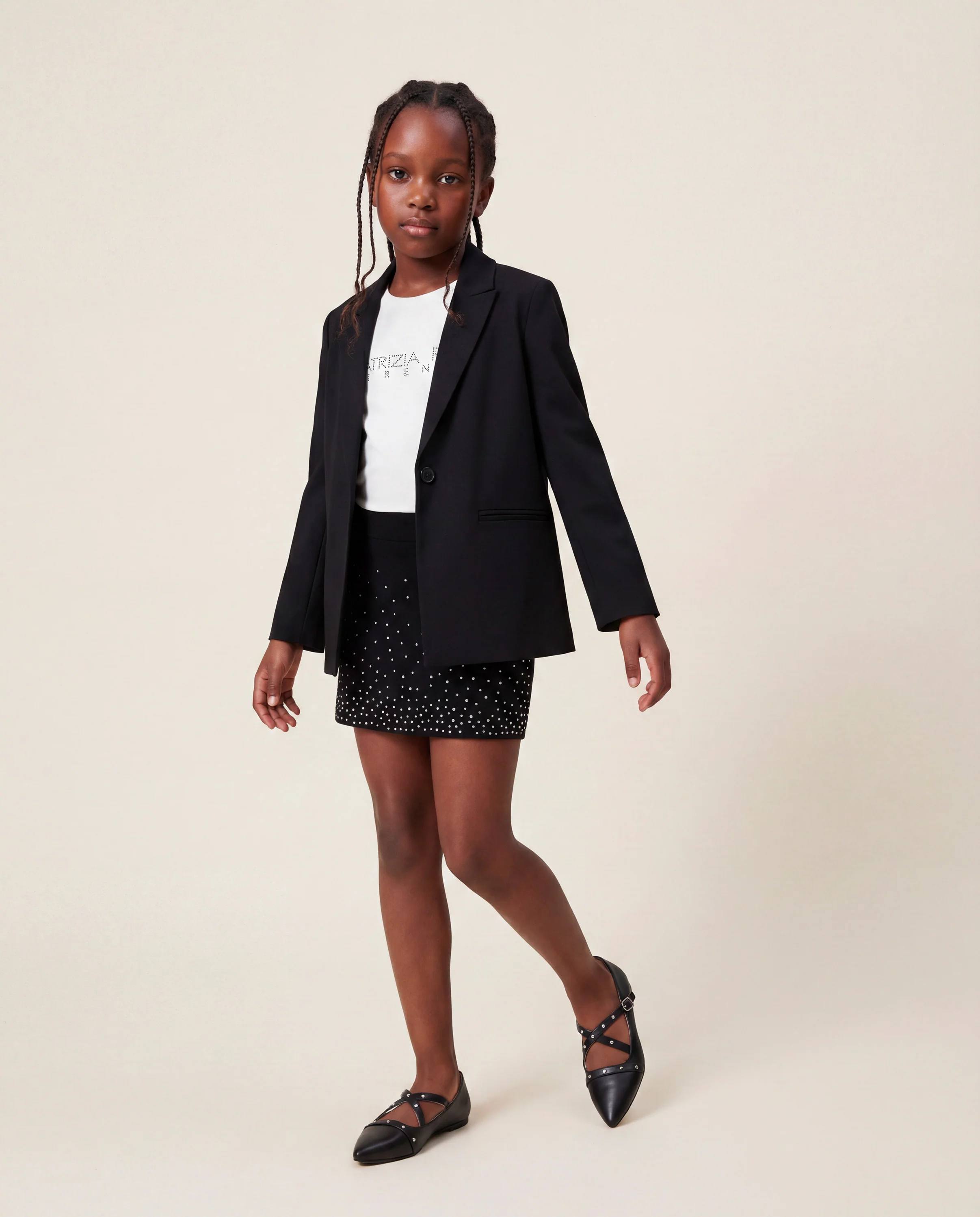 Patrizia Pepe Kids T-Shirt Bianco con Strass Nero per Bambine