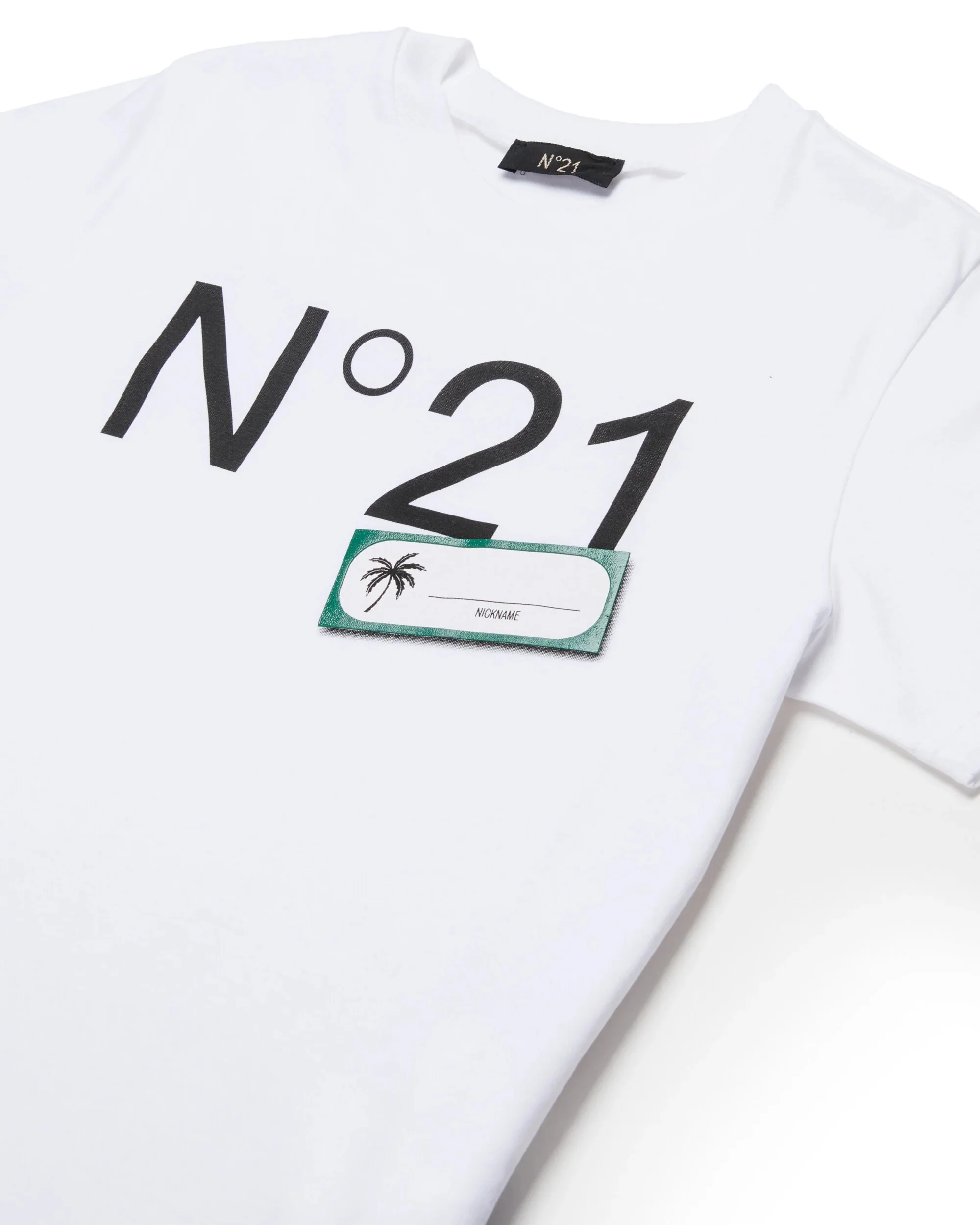 N21 Kids T-shirt Bianca Girocollo con Stampa Logo a Contrasto per Bambine
