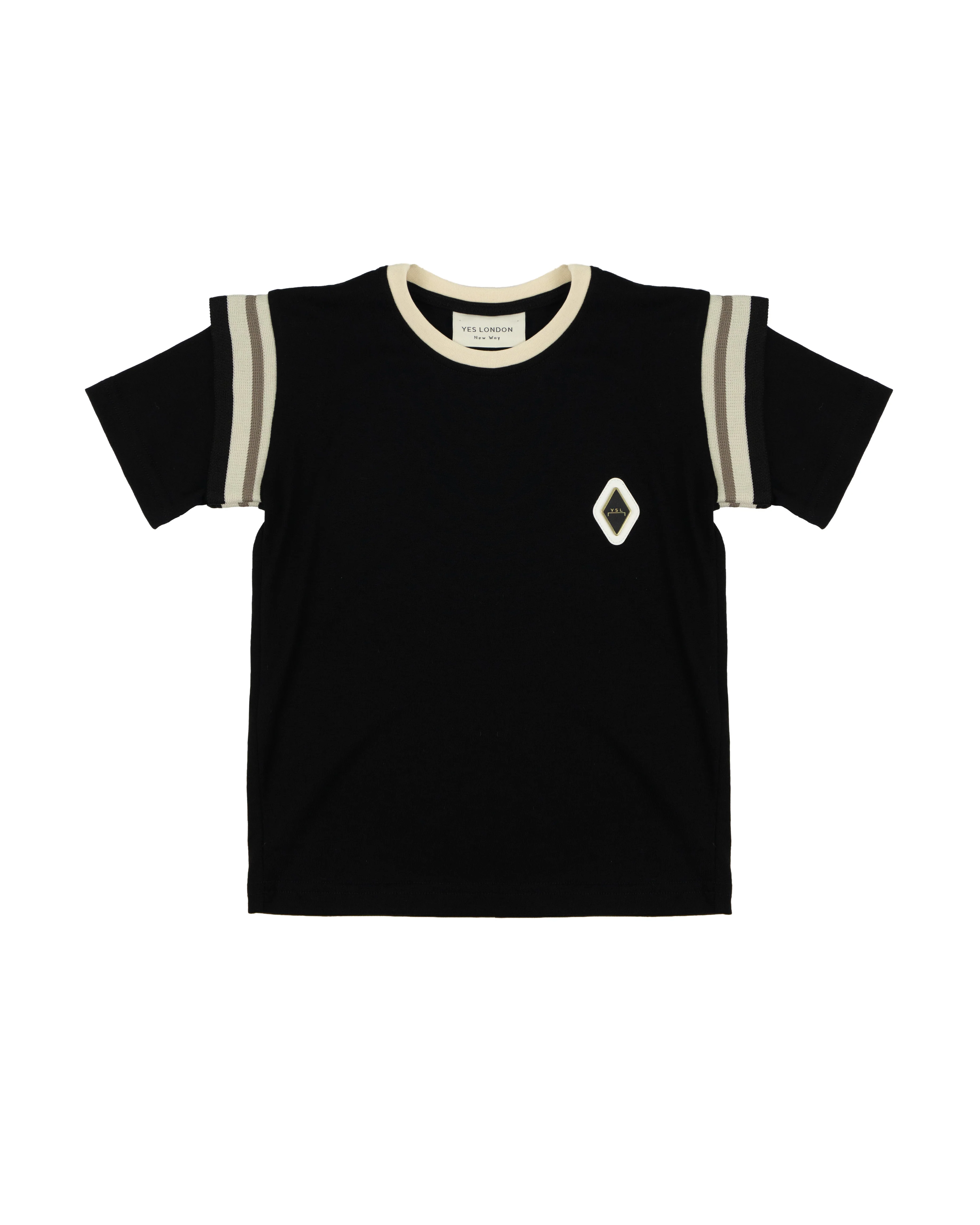 Yes London Kids T-Shirt Nera con Dettaglio su Manica e Logo in Rilievo per Bambini
