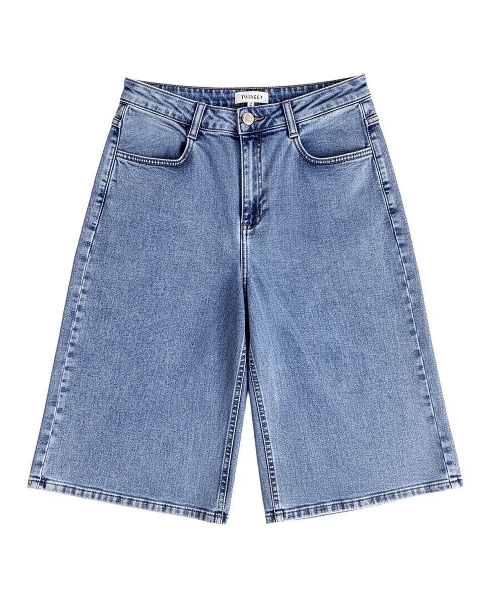 Twinset Kids Bermuda in Denim con Logo per Bambine