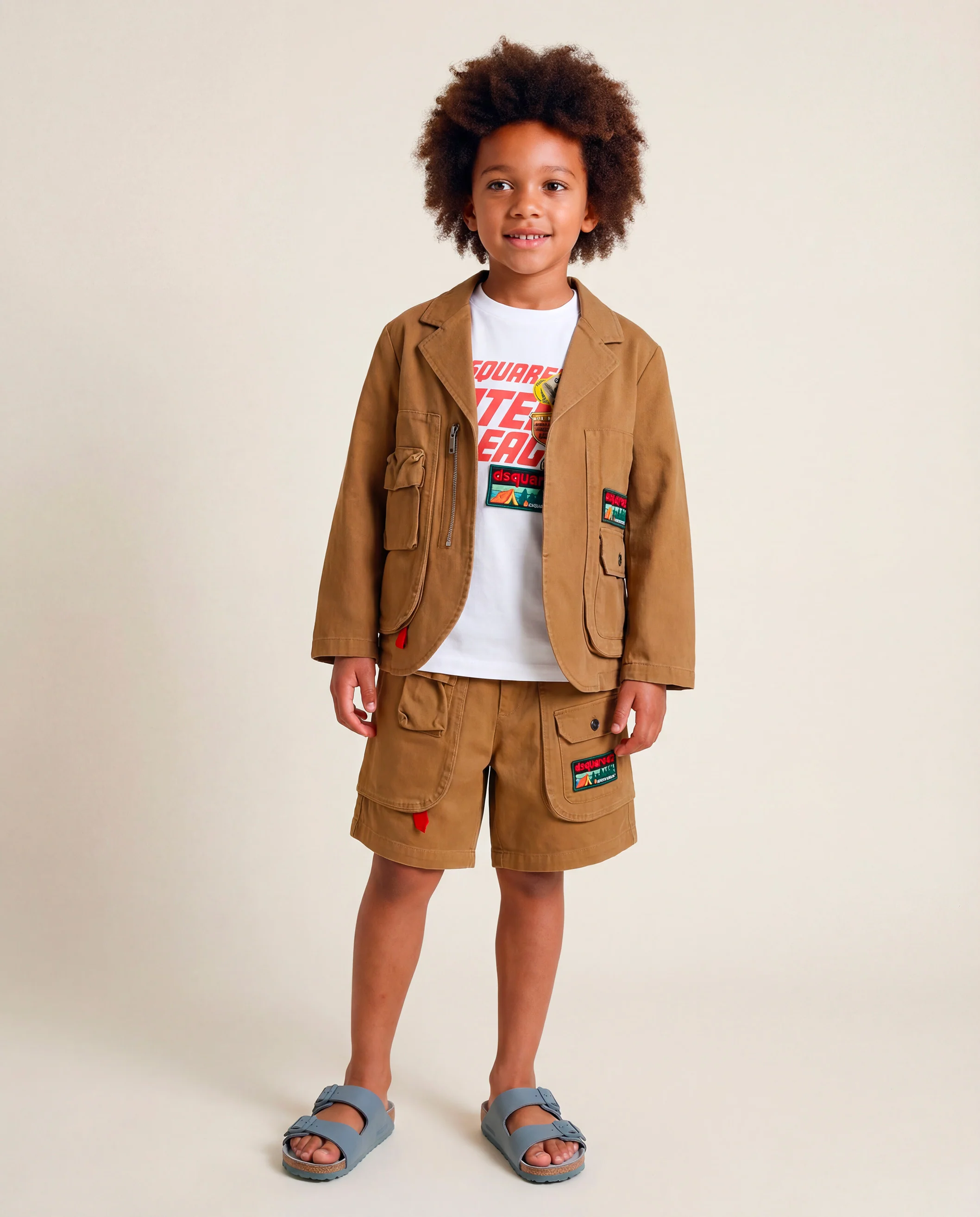 Dsquared2 Kids Giacca Marrone con Patch Logo e Tasconi Cargo Frontali
