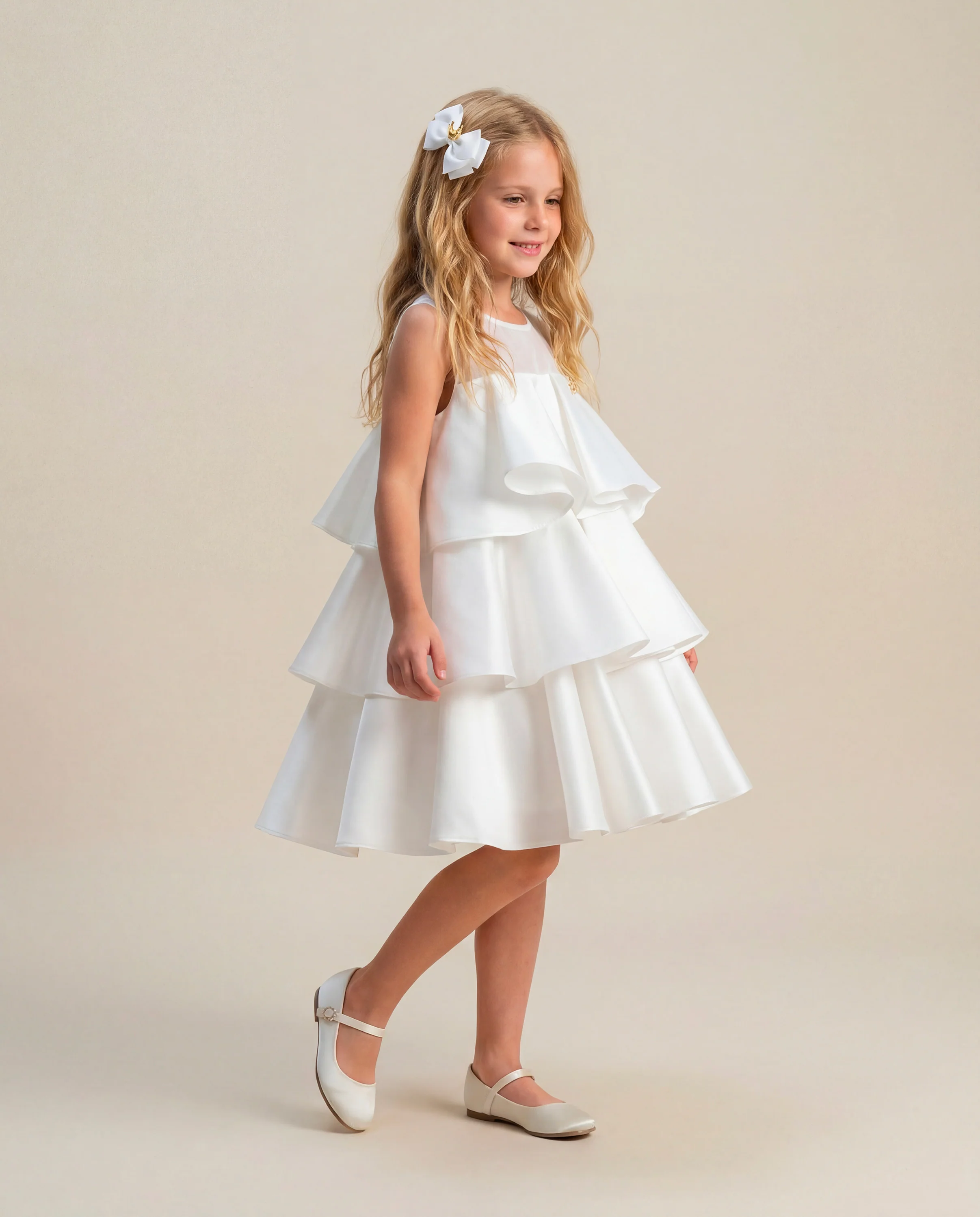 Blumarine Kids Abito Bianco con Balze per Bambine