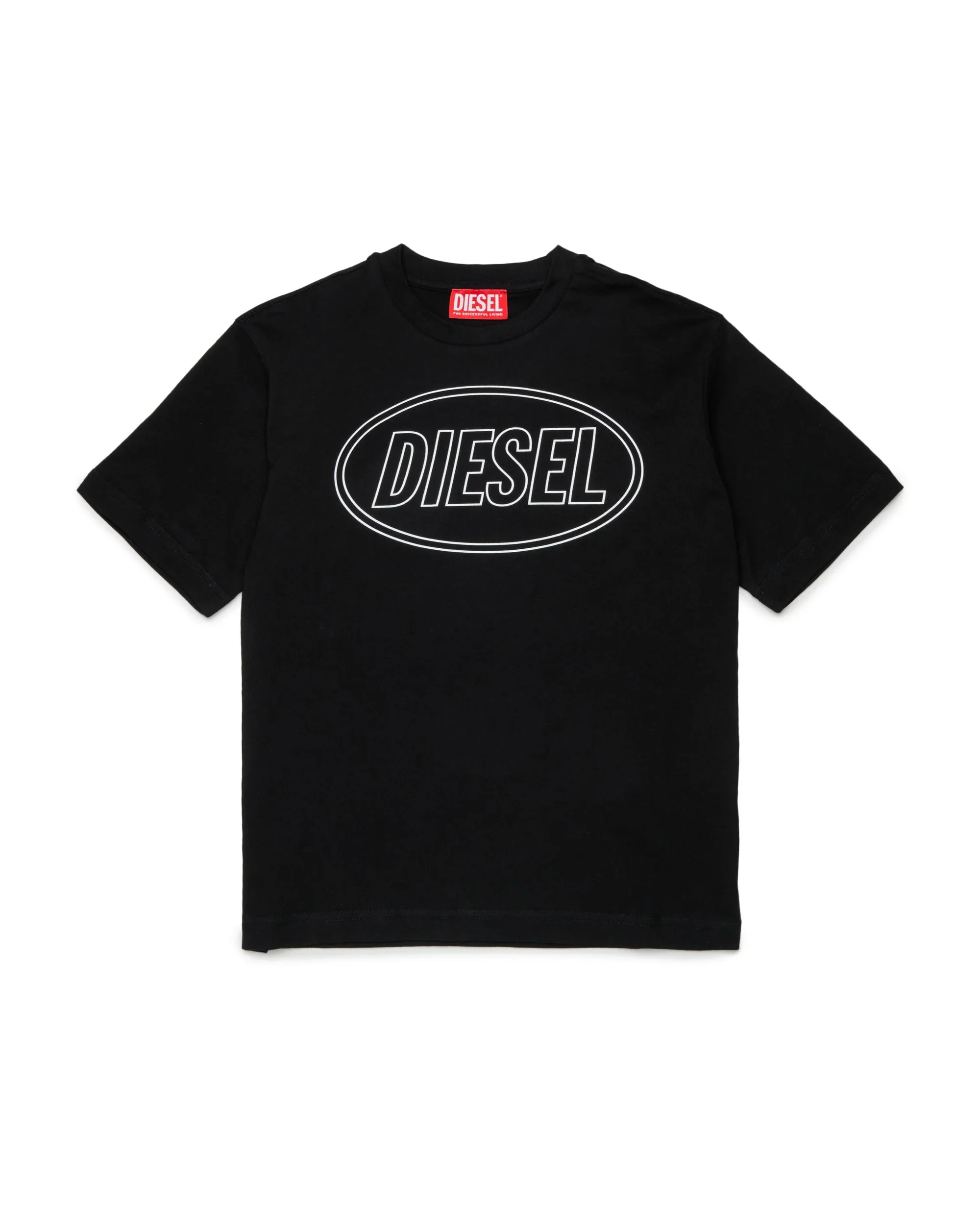 Diesel Kids T-shirt Nera con Stampa Oval D Unisex per Bambini