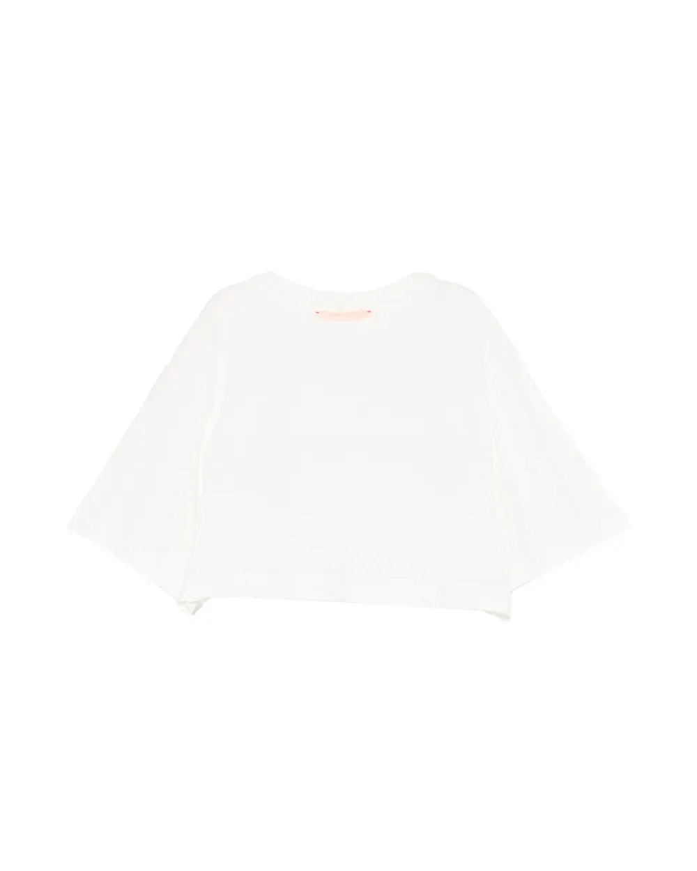 Elisabetta Franchi La Mia Bambina T-shirt Cropped Avorio con Banda Logo per Bambine