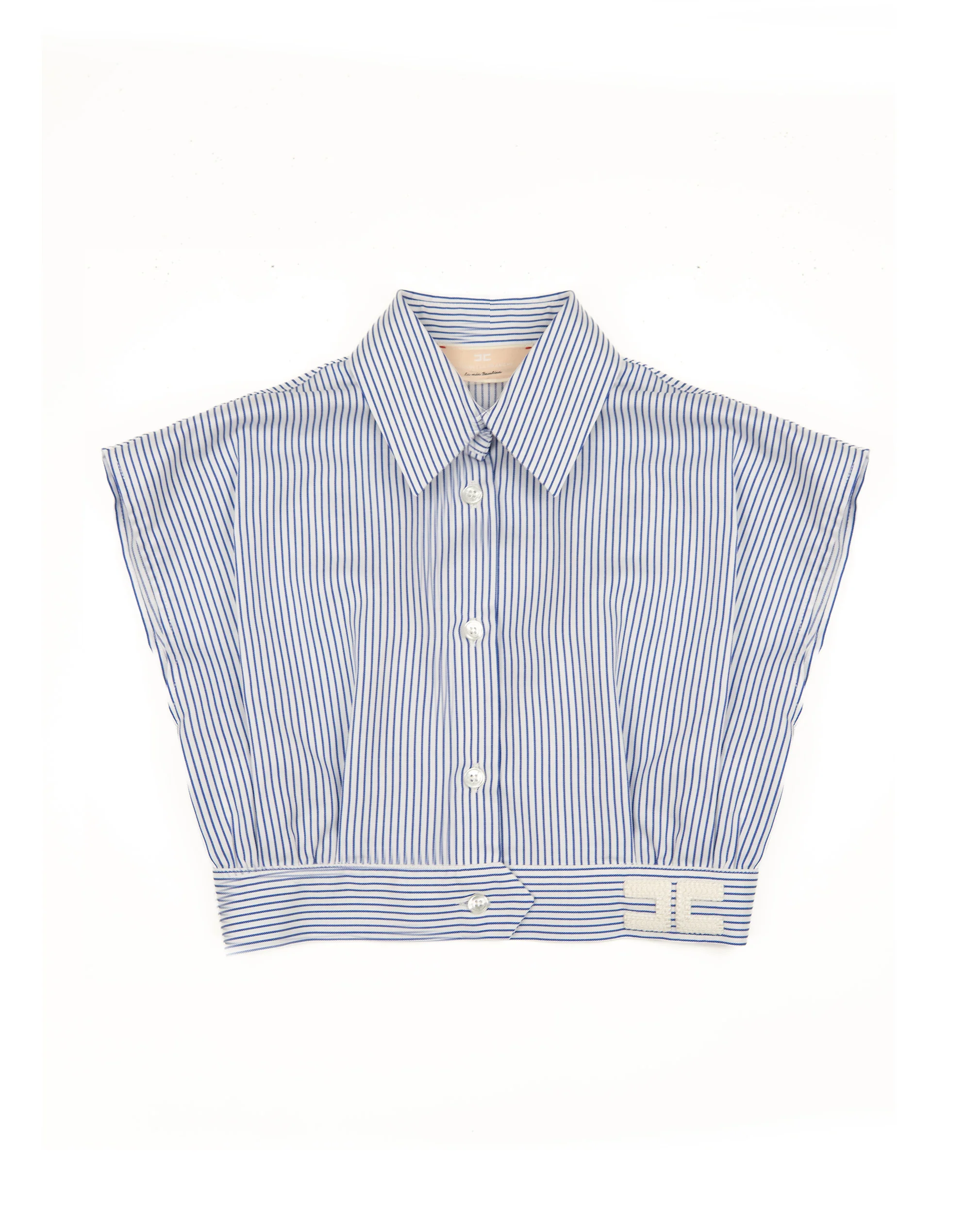 Elisabetta Franchi La Mia Bambina Camicia a Righe Cropped Blu/Avorio per Bambine