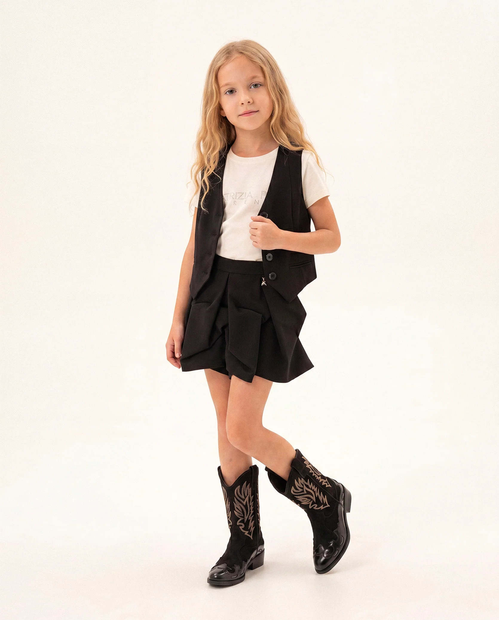 Patrizia Pepe Kids Pantagonna Nero con Logo per Bambine