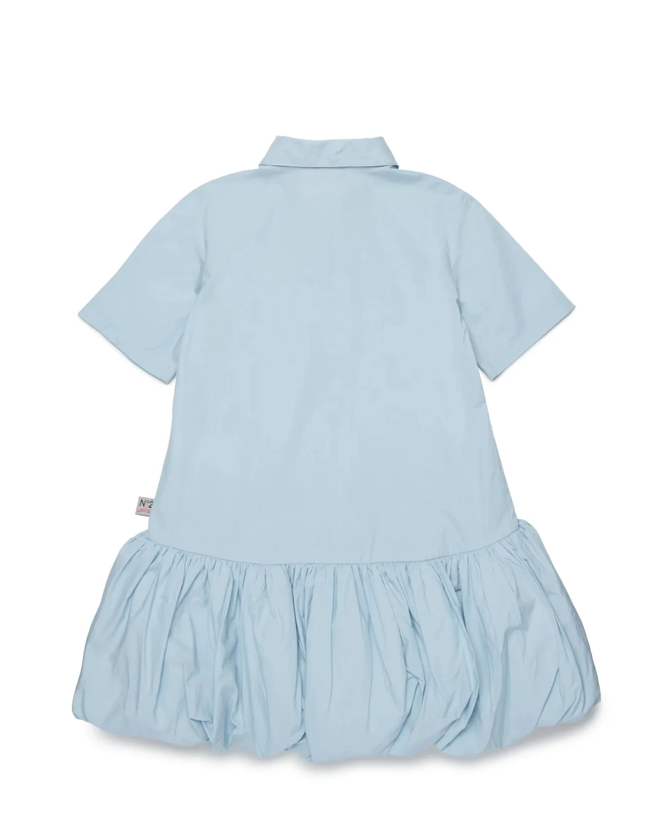 N21 Kids Abito Celeste Logo e Colletto Camicia per Bambine