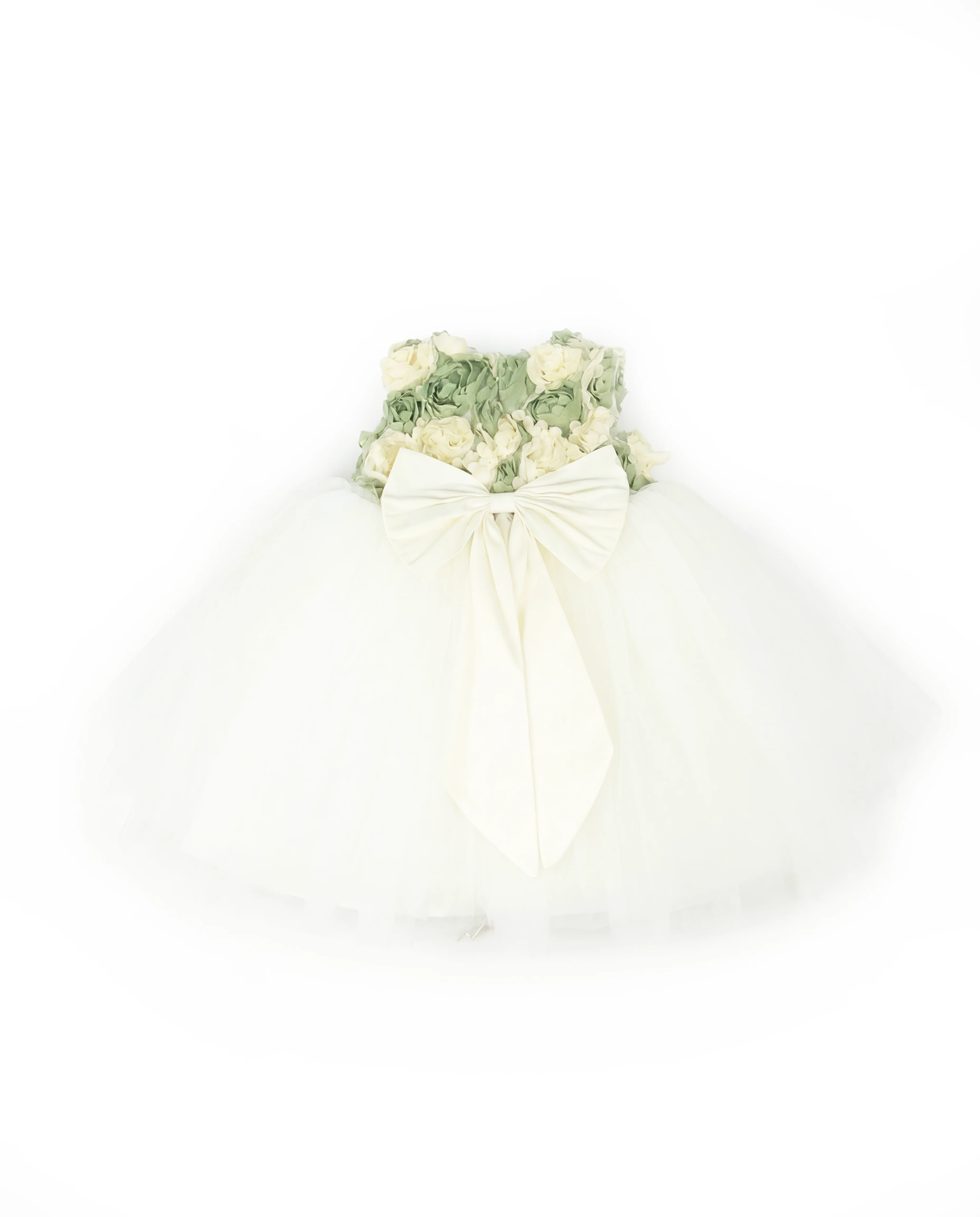 Marlù Abito da Cerimonia Bianco/Verde con Applicazioni per Neonate