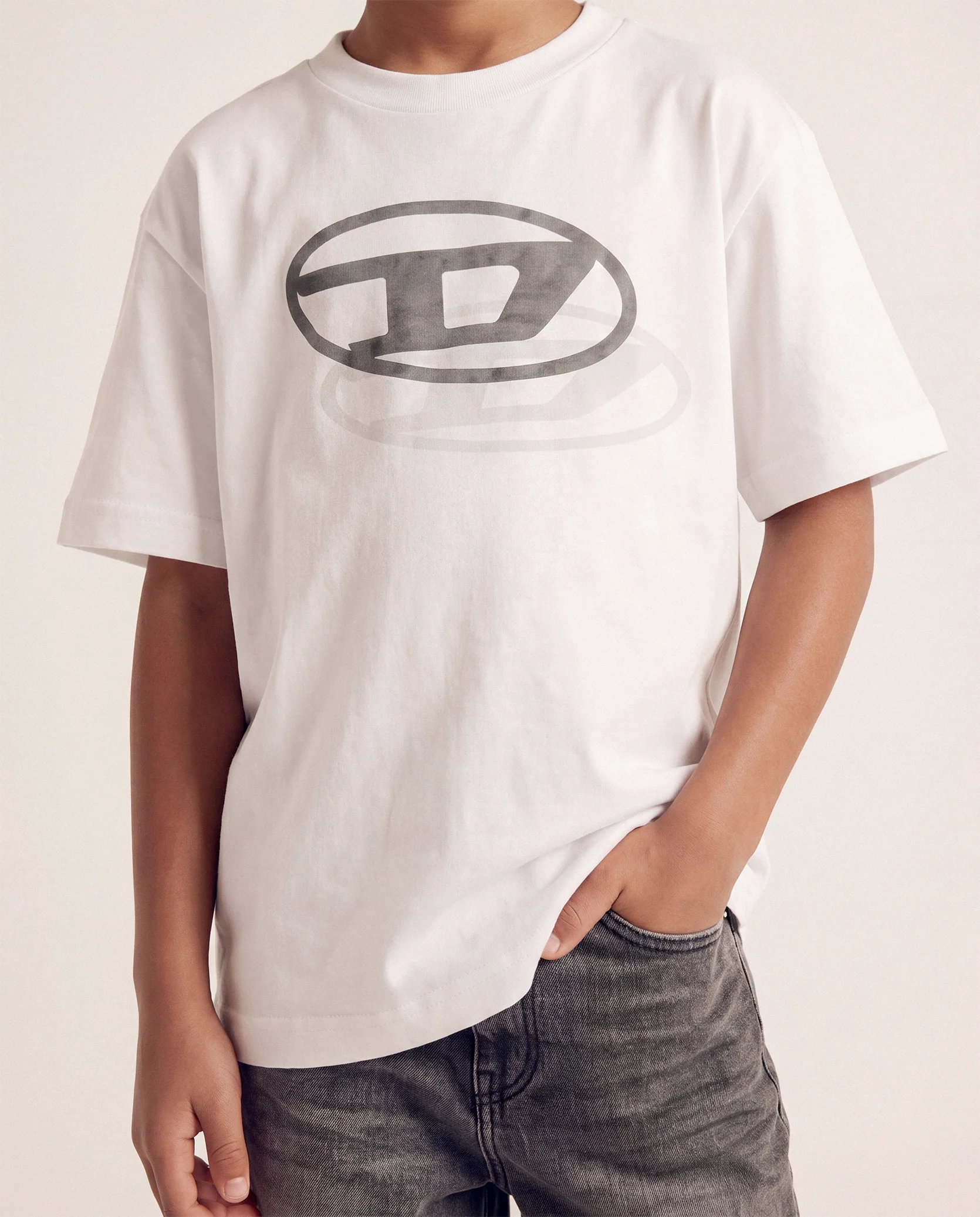 Diesel Kids T-shirt Bianca con Doppia Stampa Logo Unisex per Bambini