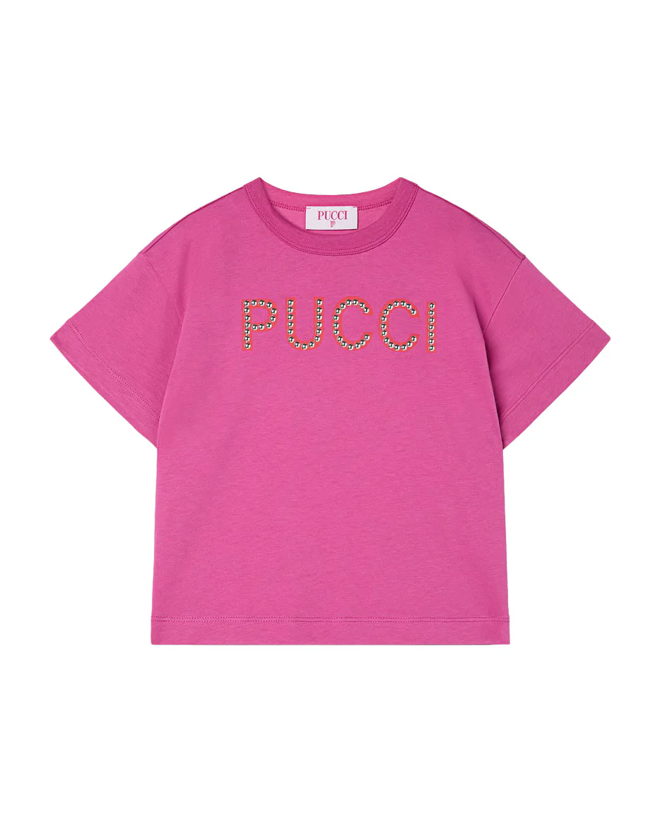 Emilio Pucci T-Shirt Viola con Logo per Bambine