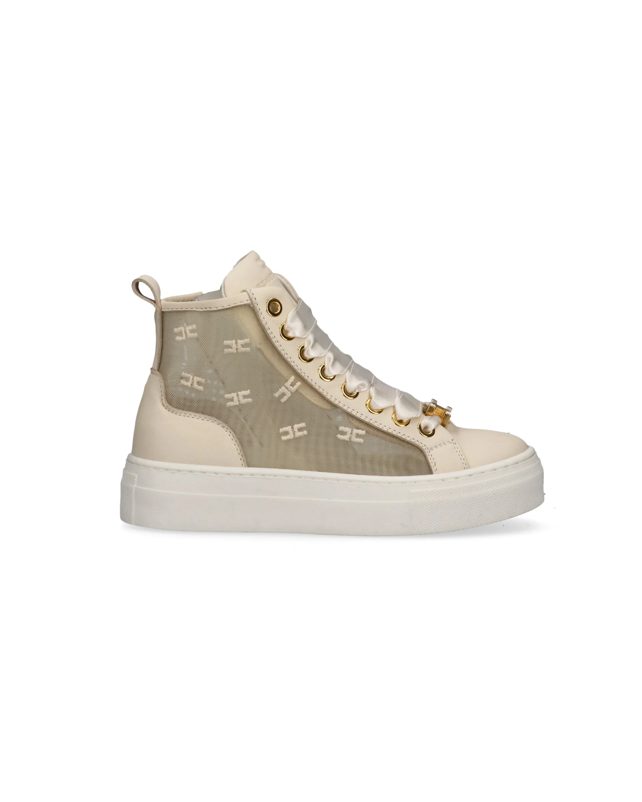 Elisabetta Franchi La Mia Bambina Sneakers Avorio Alta con Loghi Ricamati per Bambine