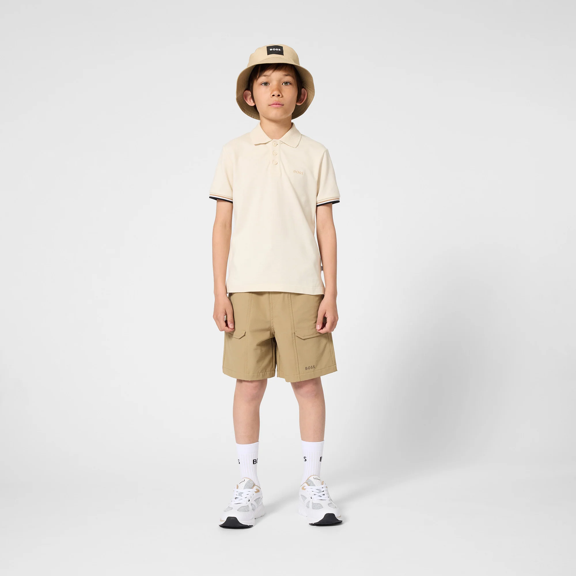 Boss Kids Bermuda Beige con Tasconi e Logo per Bambini