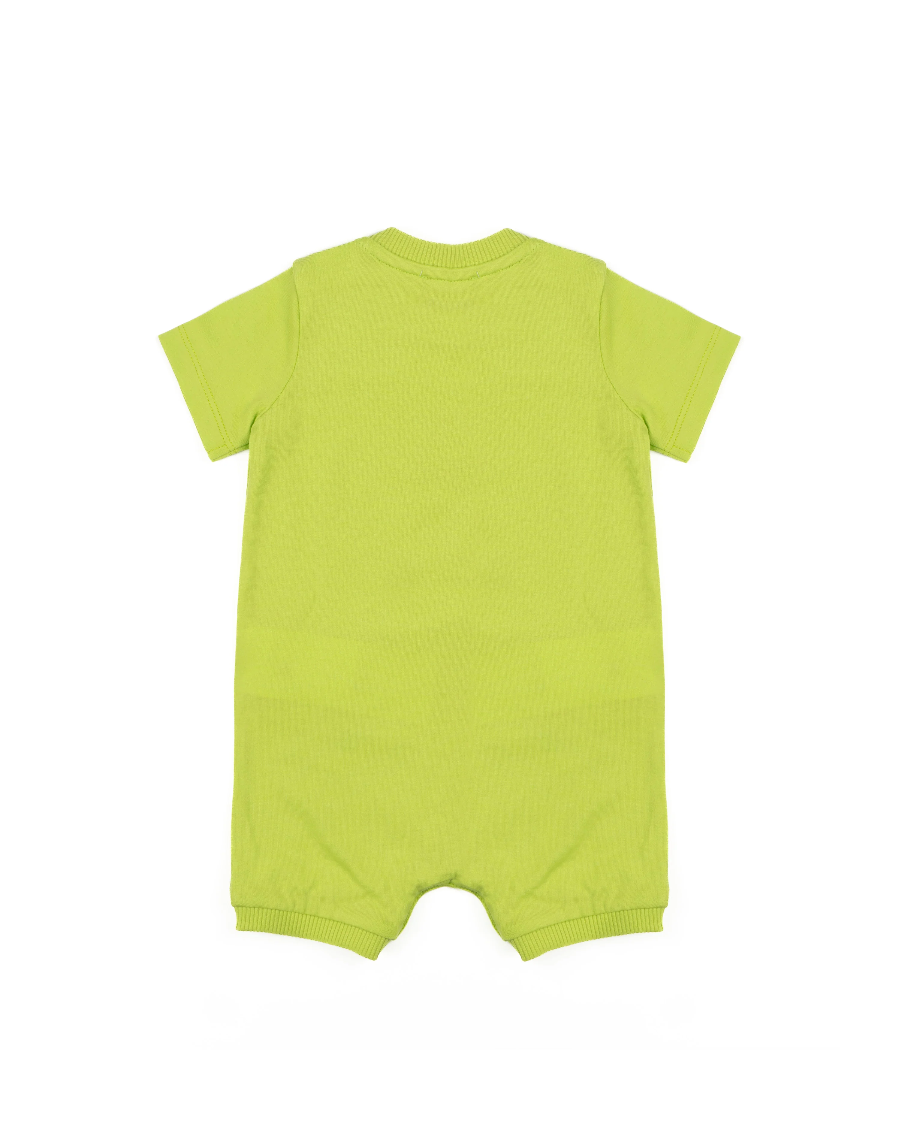 Moschino Kids Pagliaccetto Verde con Apertura Bottoni Spalla e Stampa Logo Teddy per Neonati