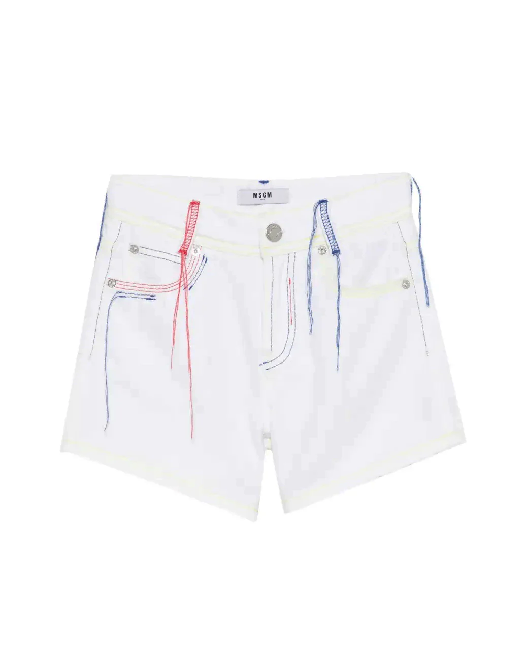 Msgm Kids Short in Denim Bianco con Cuciture a Vista per Bambine