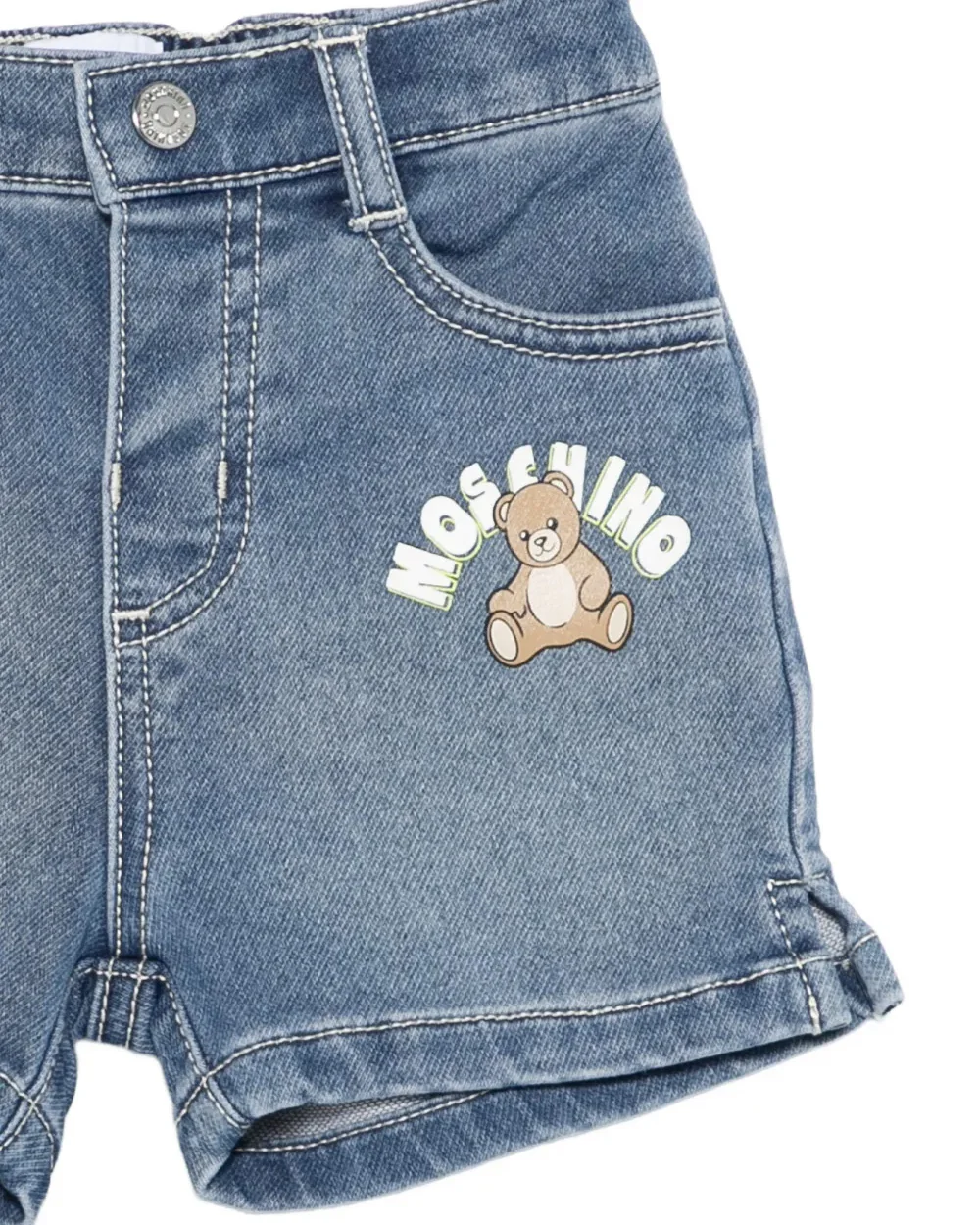 Moschino Kids Short in Denim con Teddy per Neonati
