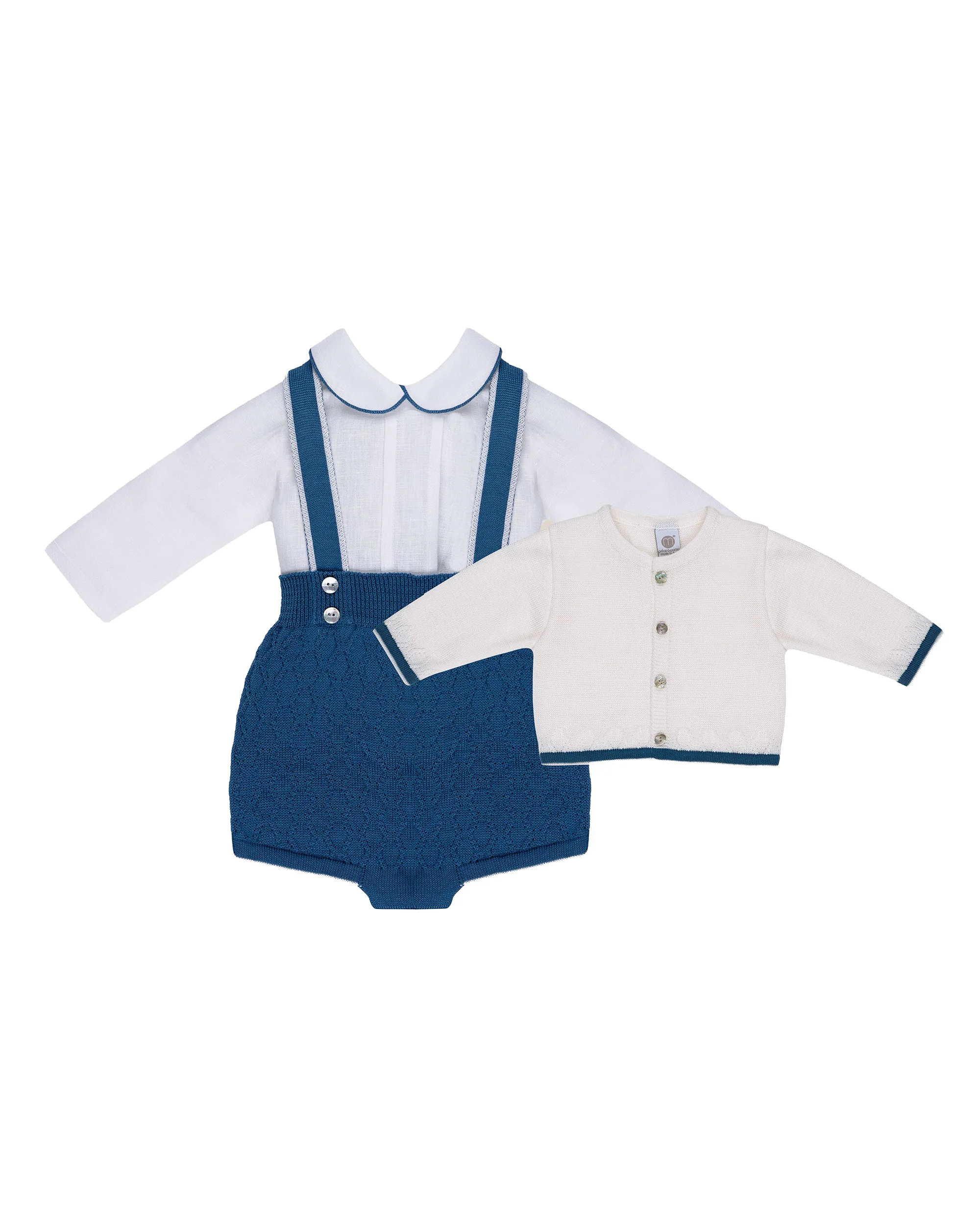 Marlù Completo 3pz Bianco/Blu per Neonati