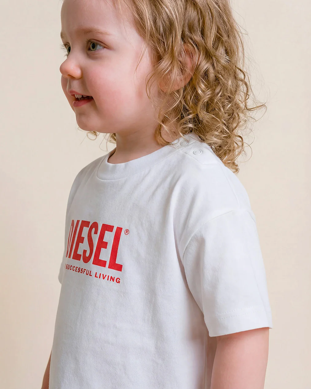 Diesel Kids Abito Bianco con Logo Stampato per Neonate