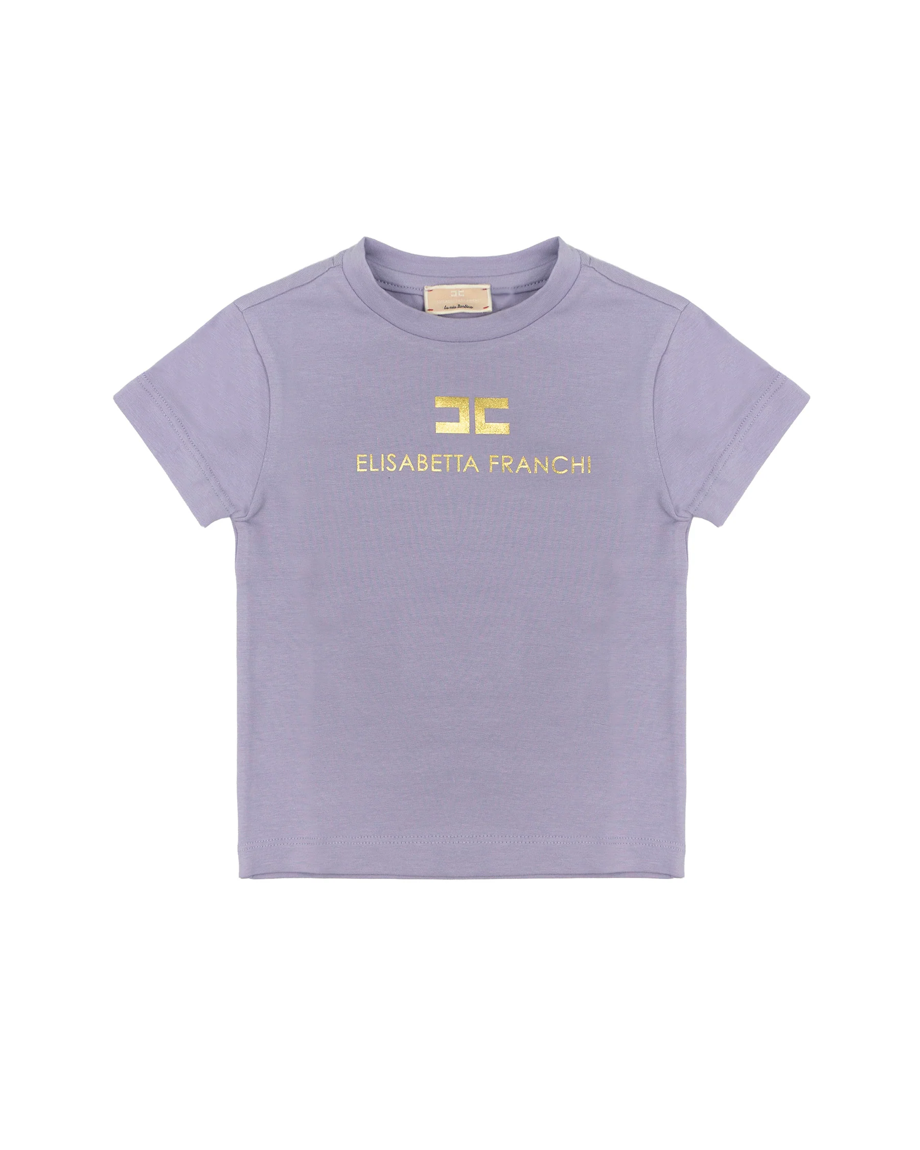 Elisabetta Franchi La Mia Bambina T-shirt Lilla con Stampa Logo Effetto Oro per Neonate