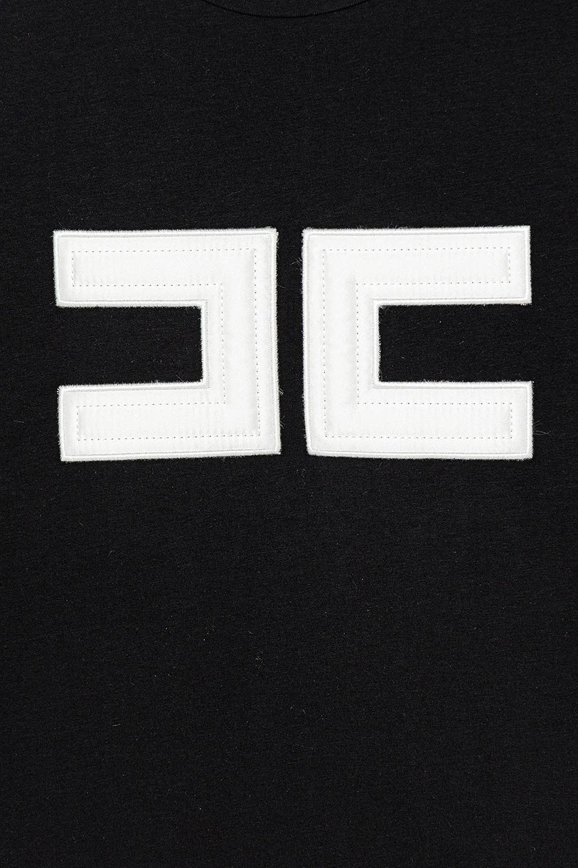 Elisabetta Franchi La Mia Bambina T-shirt Nero con Logo a Contrasto per Bambine
