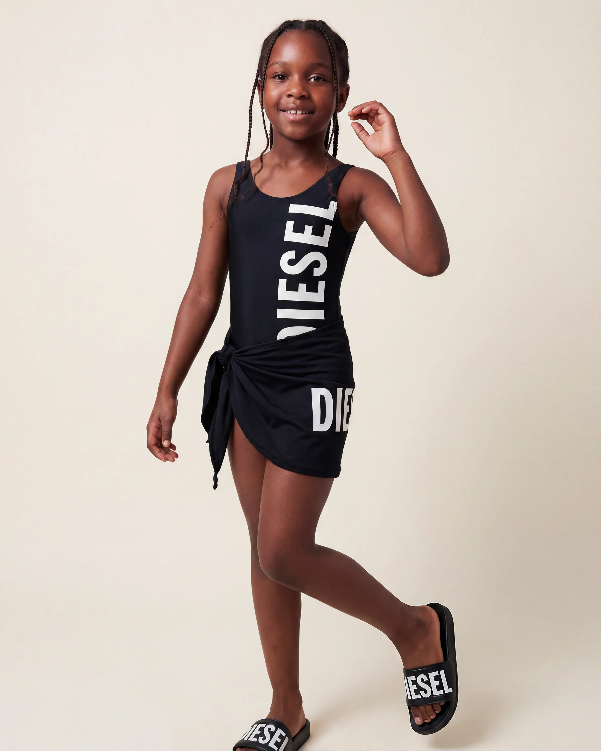 Diesel Kids Costume Nero con Stampa Logo per Bambine