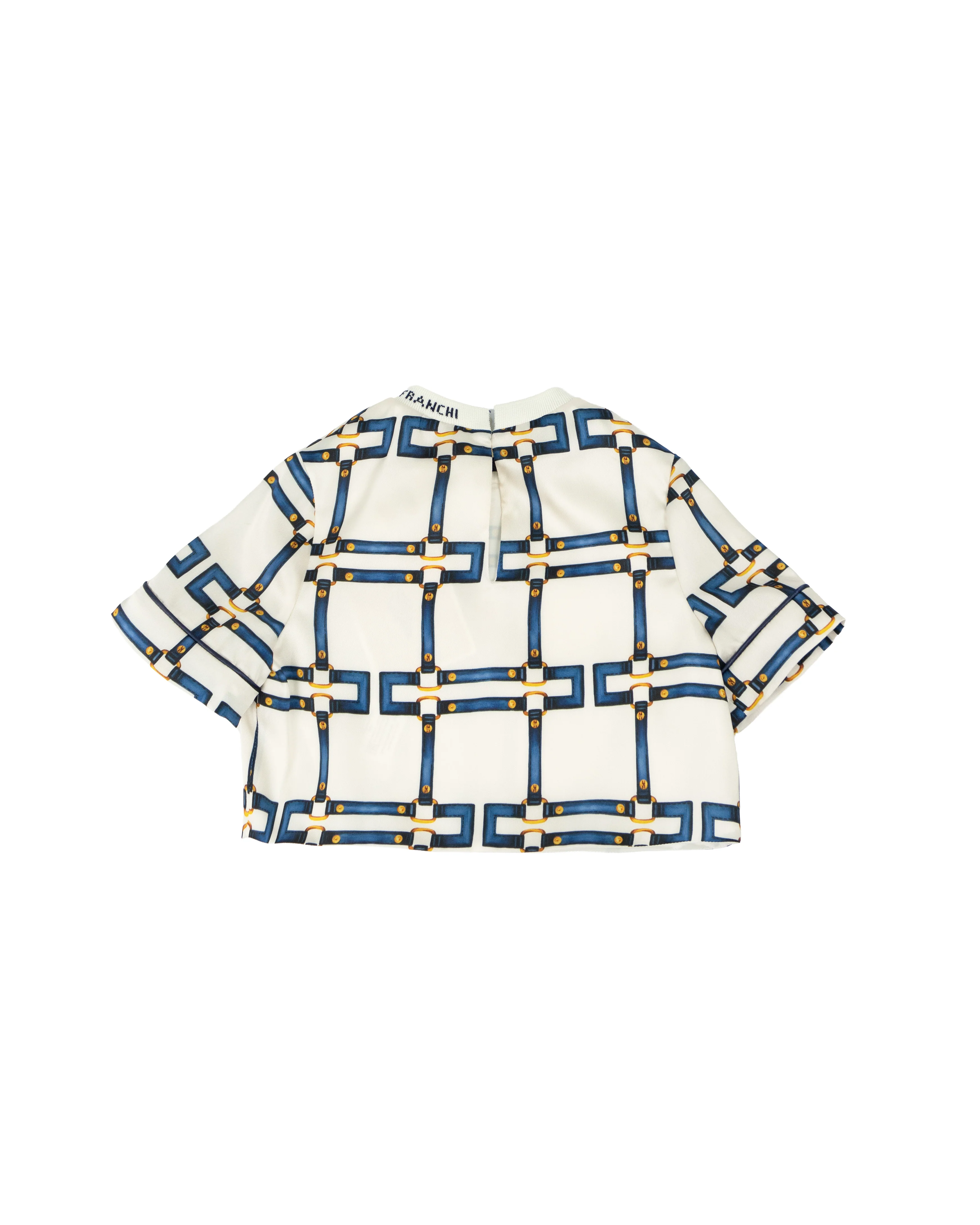 Elisabetta Franchi La Mia Bambina Blusa Crop Bianco/Blu con Motivo Catene All-Over per Bambine