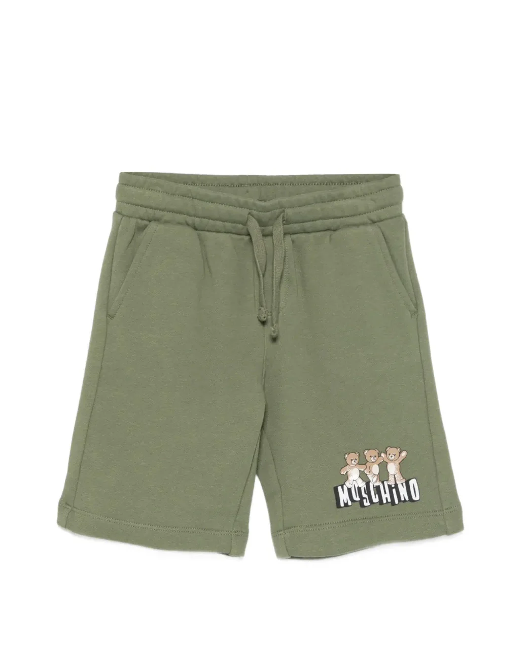 Moschino Kids Short Verde Oliva con Stampa Logo Teddy Bear per Bambini