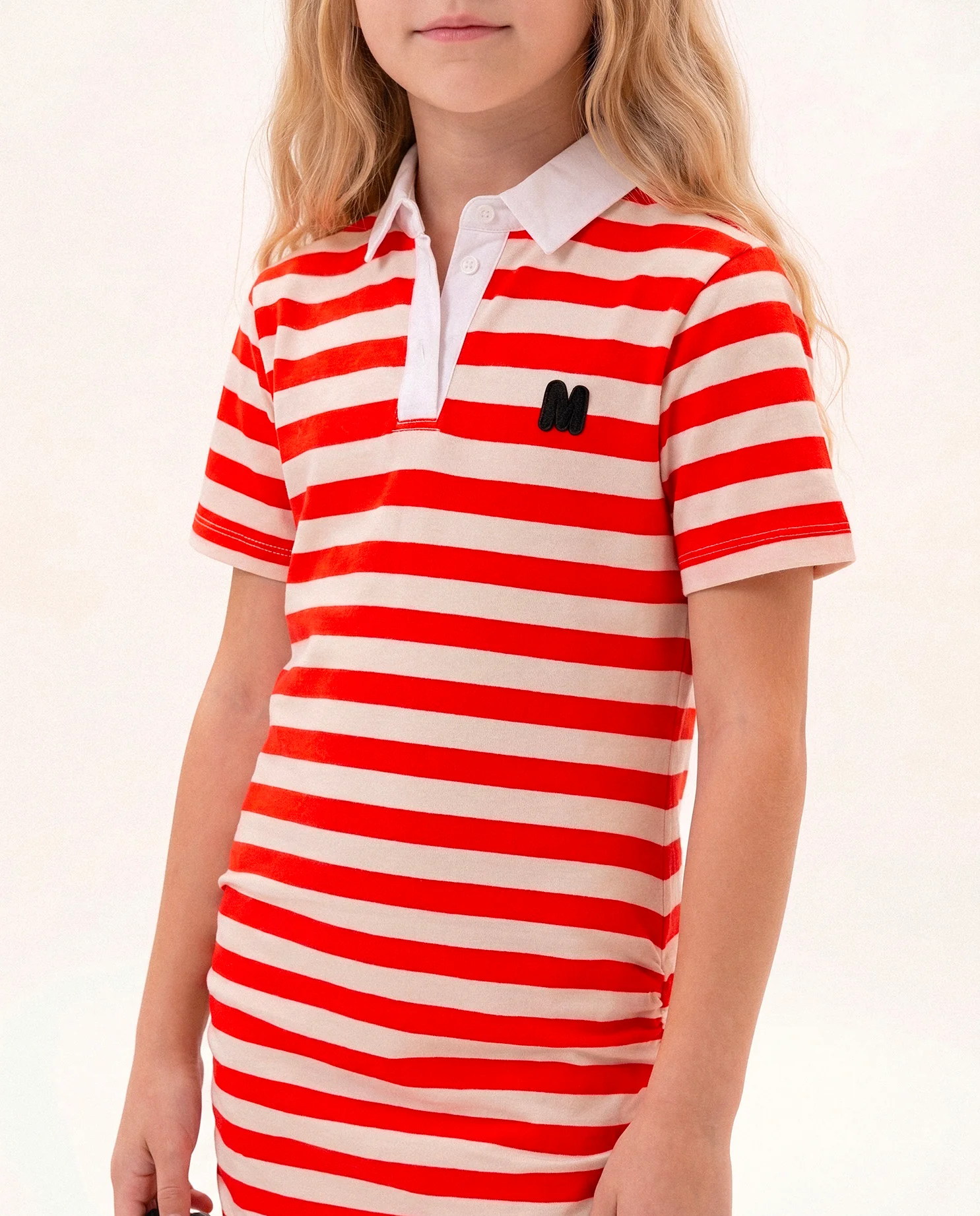 Msgm Kids Abito Rosso/Bianco Modello Polo a Righe per Bambine