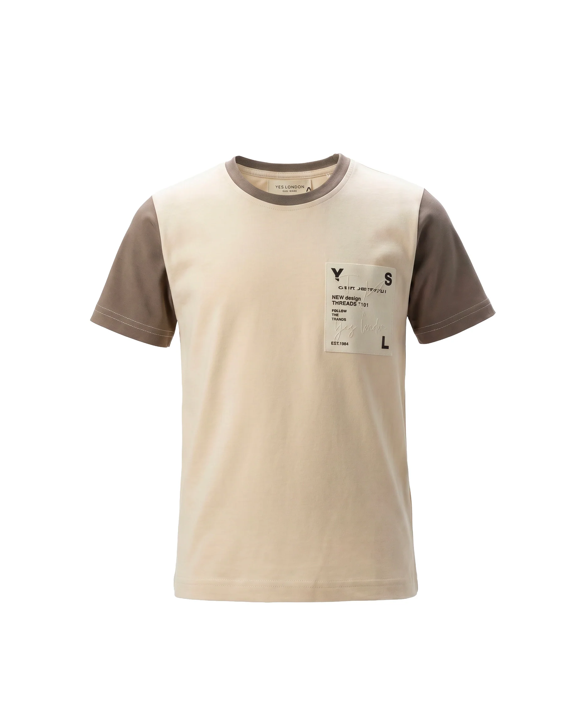 Yes London Kids T-Shirt Beige e Fango con Logo per Bambini