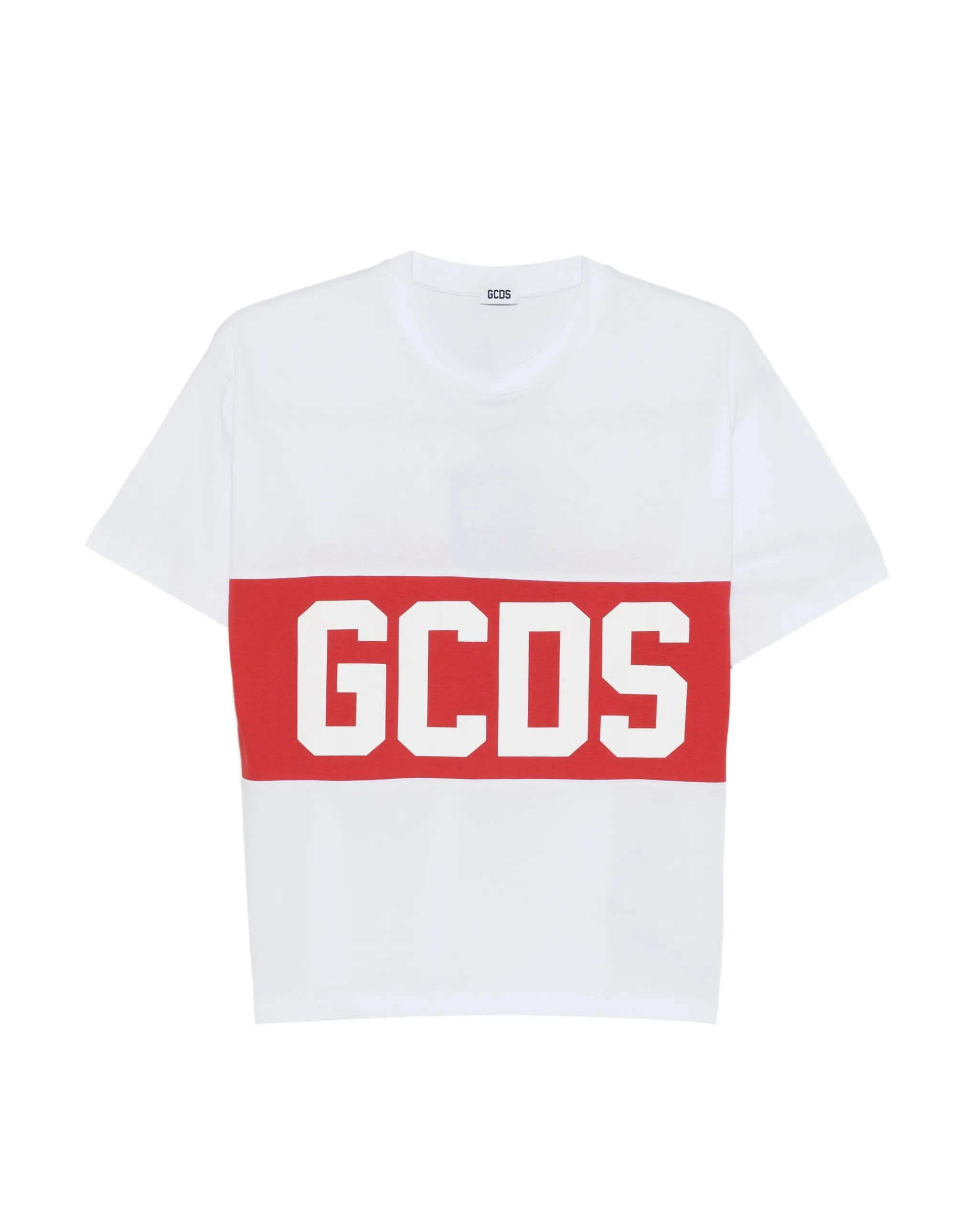 Gcds Kids T-Shirt Bianca con Banda Rossa Logata Unisex