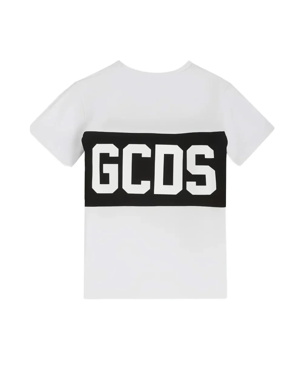 Gcds Kids T-Shirt Bianca con Banda Nero Logata Unisex
