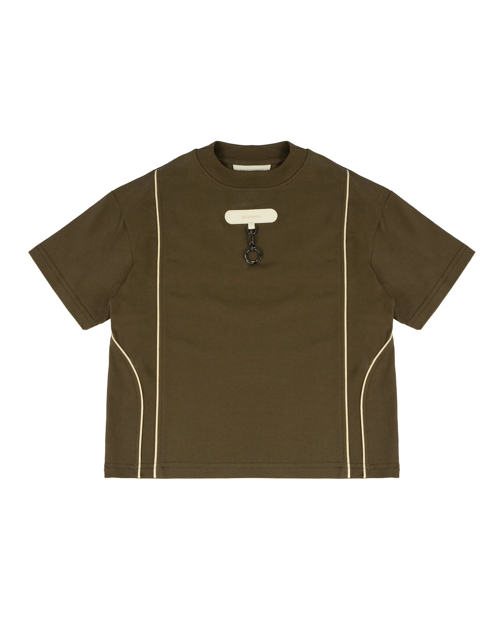 Yes London Kids T-Shirt Verde Militare con Dettagli Panna e Applicazione su Logo per Bambini