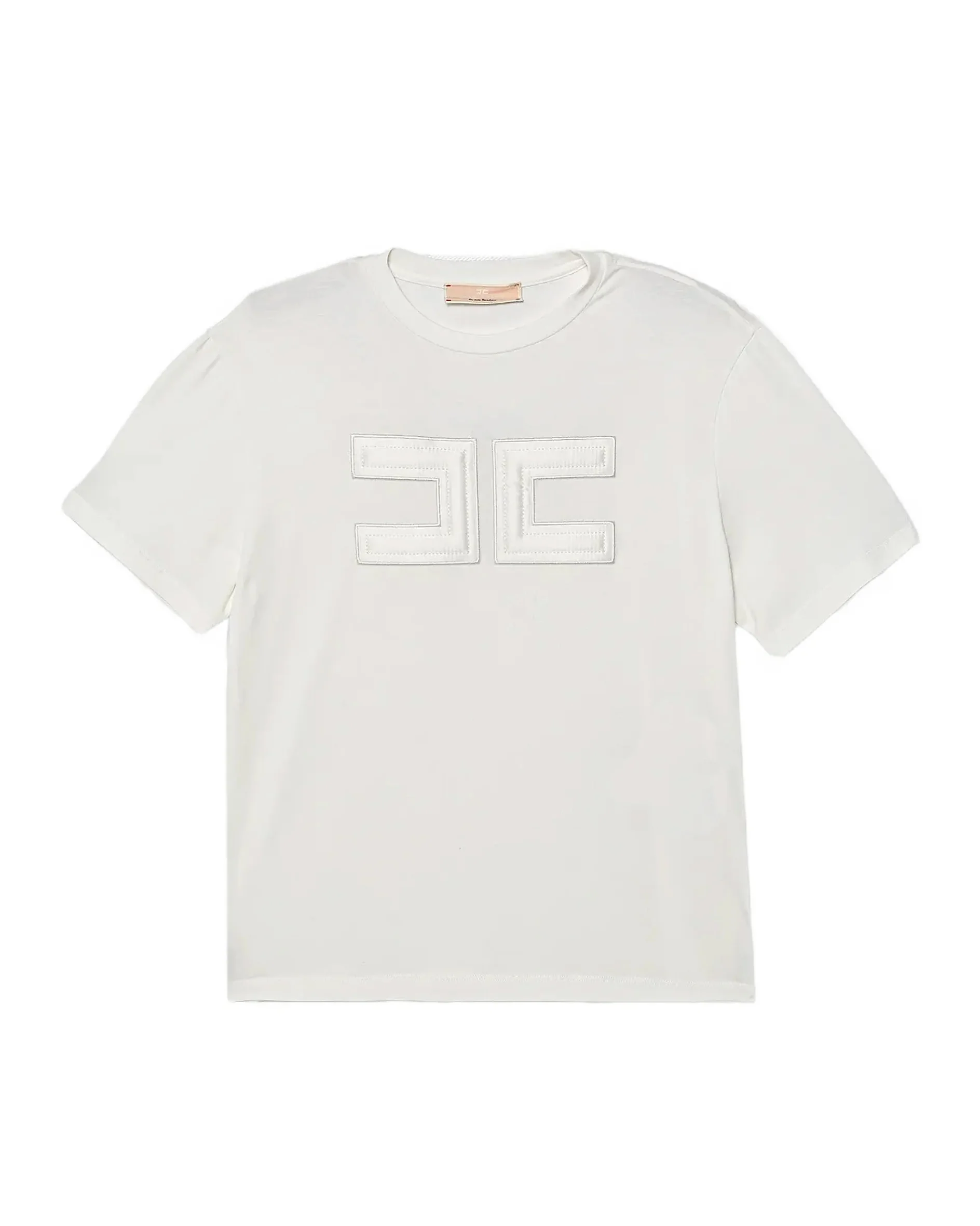 Elisabetta Franchi La Mia Bambina T-Shirt Avorio con Logo a Contrasto per Bambine