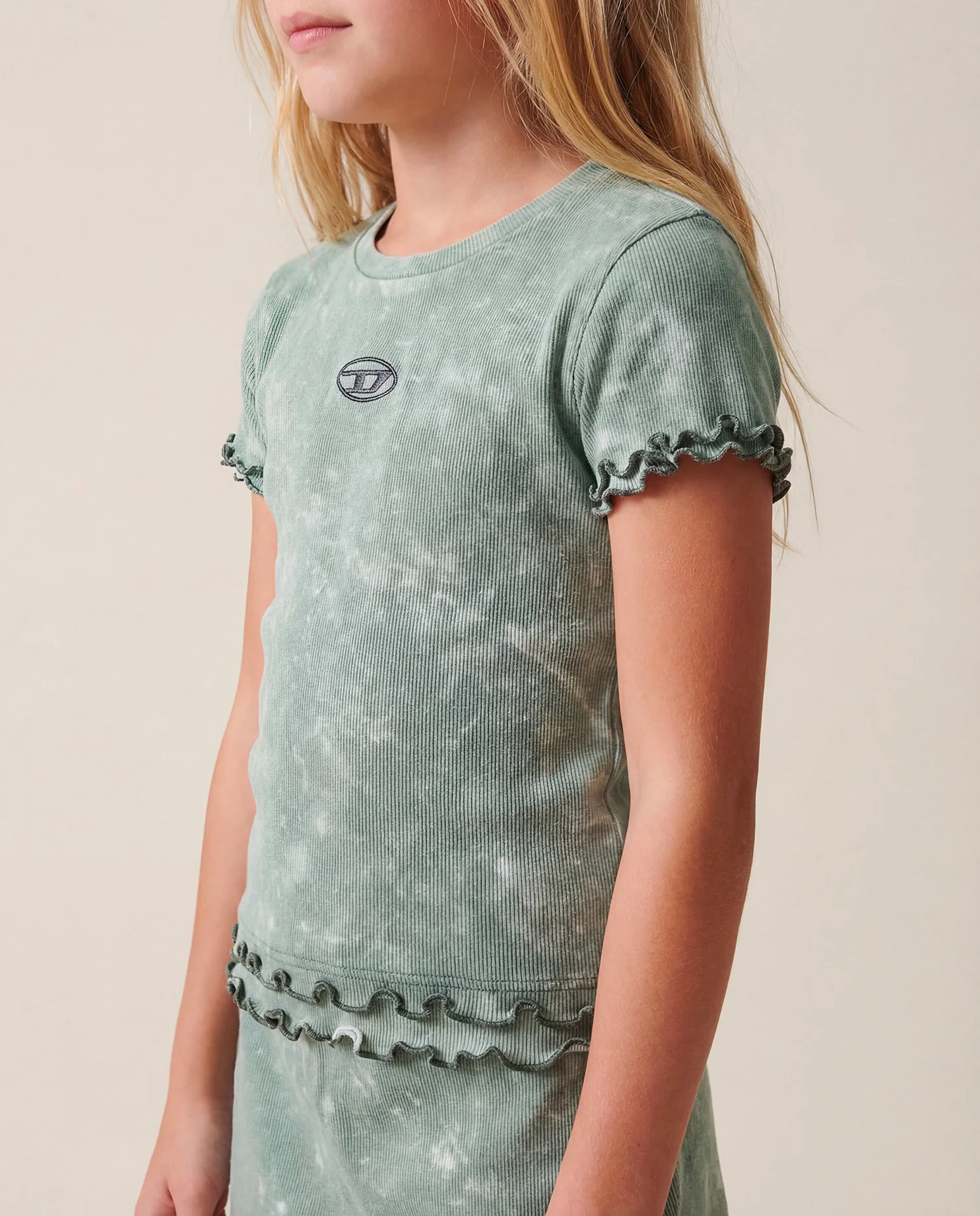 Diesel Kids T-Shirt Grigia Sfumata a Costine con Logo in Rilievo per Bambine
