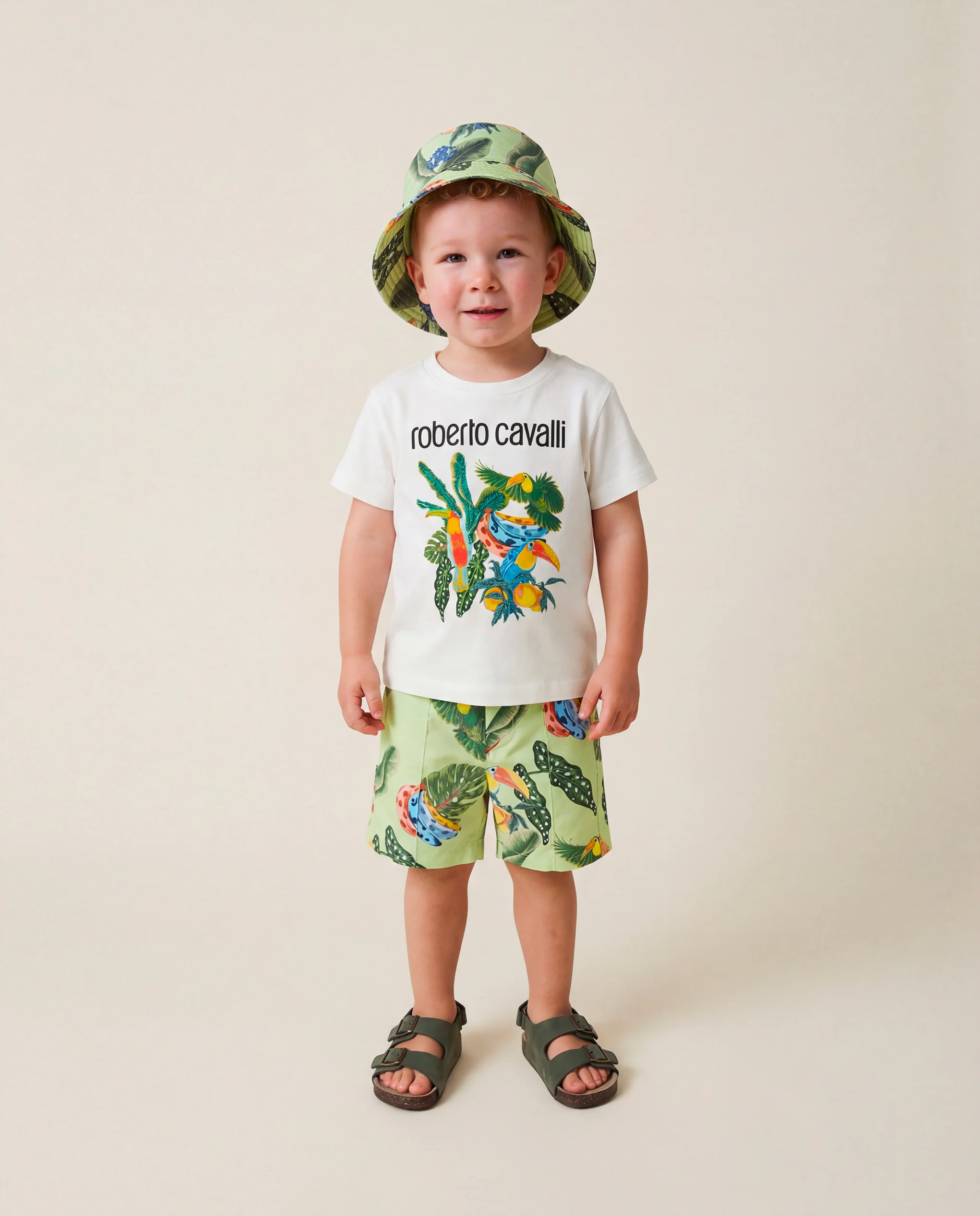 Roberto Cavalli Kids Bermuda Verde Lime a Fantasia per Neonati