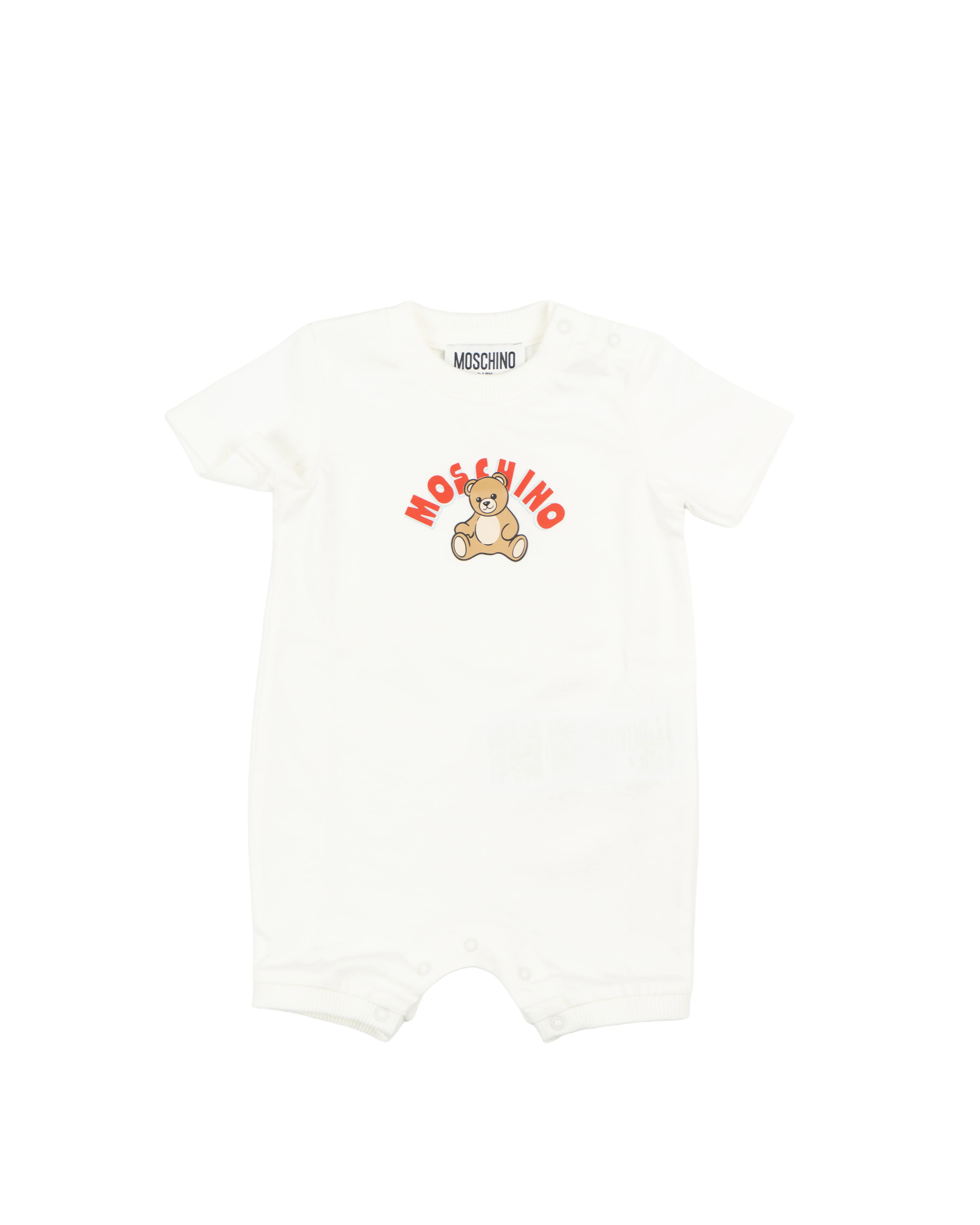 Moschino Kids Pagliaccetto Panna con Bottoni Apertura Spalla e Stampa Logo Teddy per Neonati