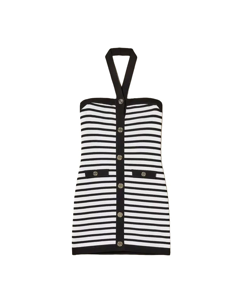 Twinset Kids Abito a Strisce Bianco e Nero per Bambine